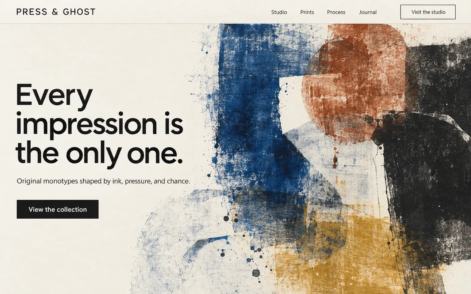 Example website whose artwork is monotype printing