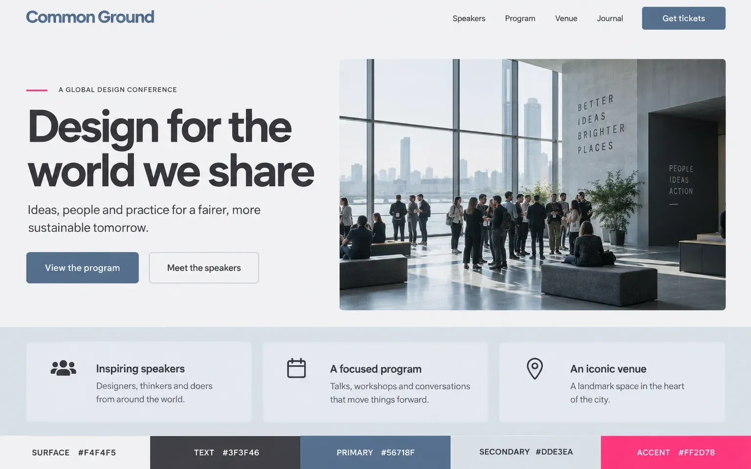 Example website coloured with a quiet palette with one loud highlight