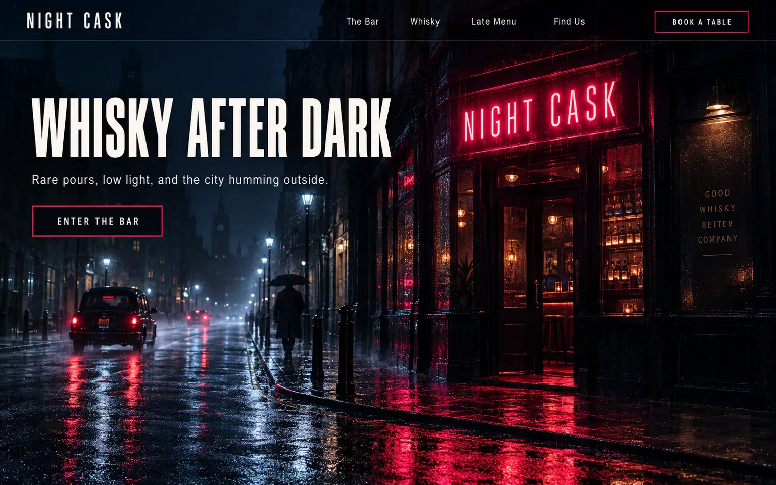 Example website designed in the Neon noir style