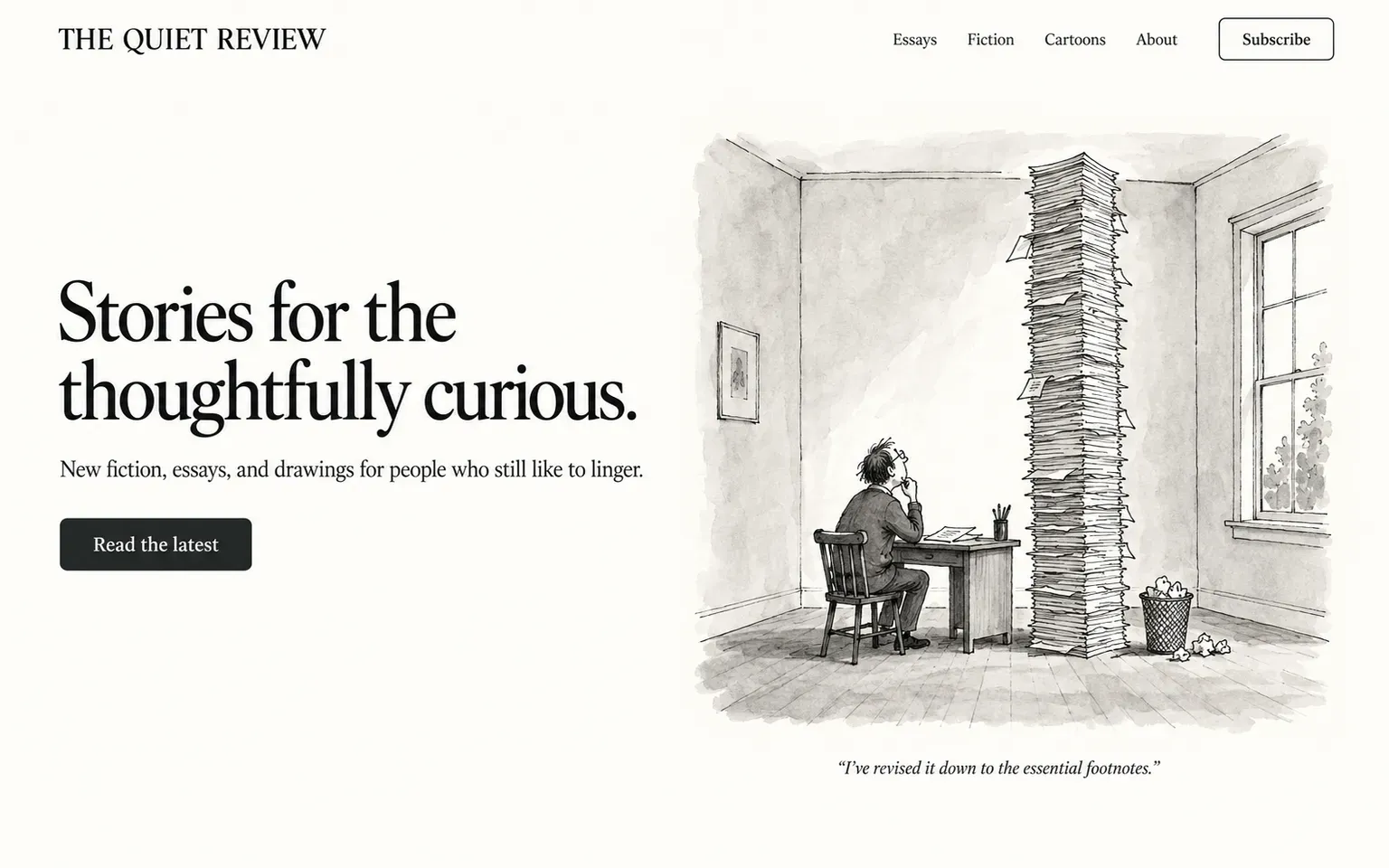 Example website whose artwork is single-panel magazine cartoon