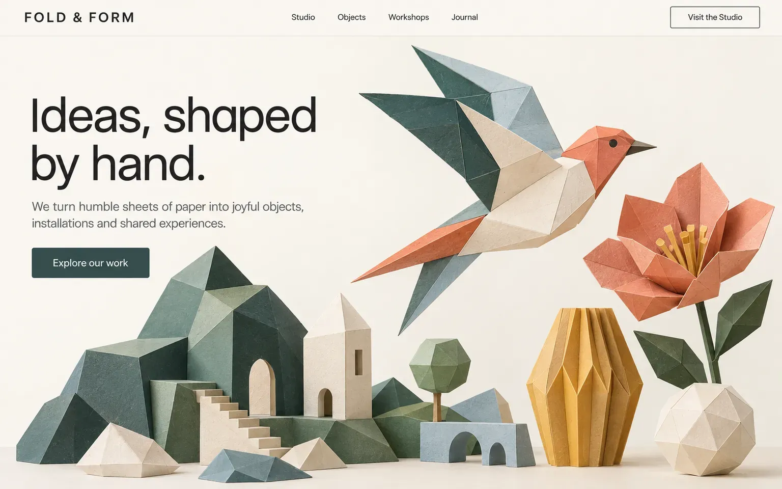 Example website whose artwork is paper craft models