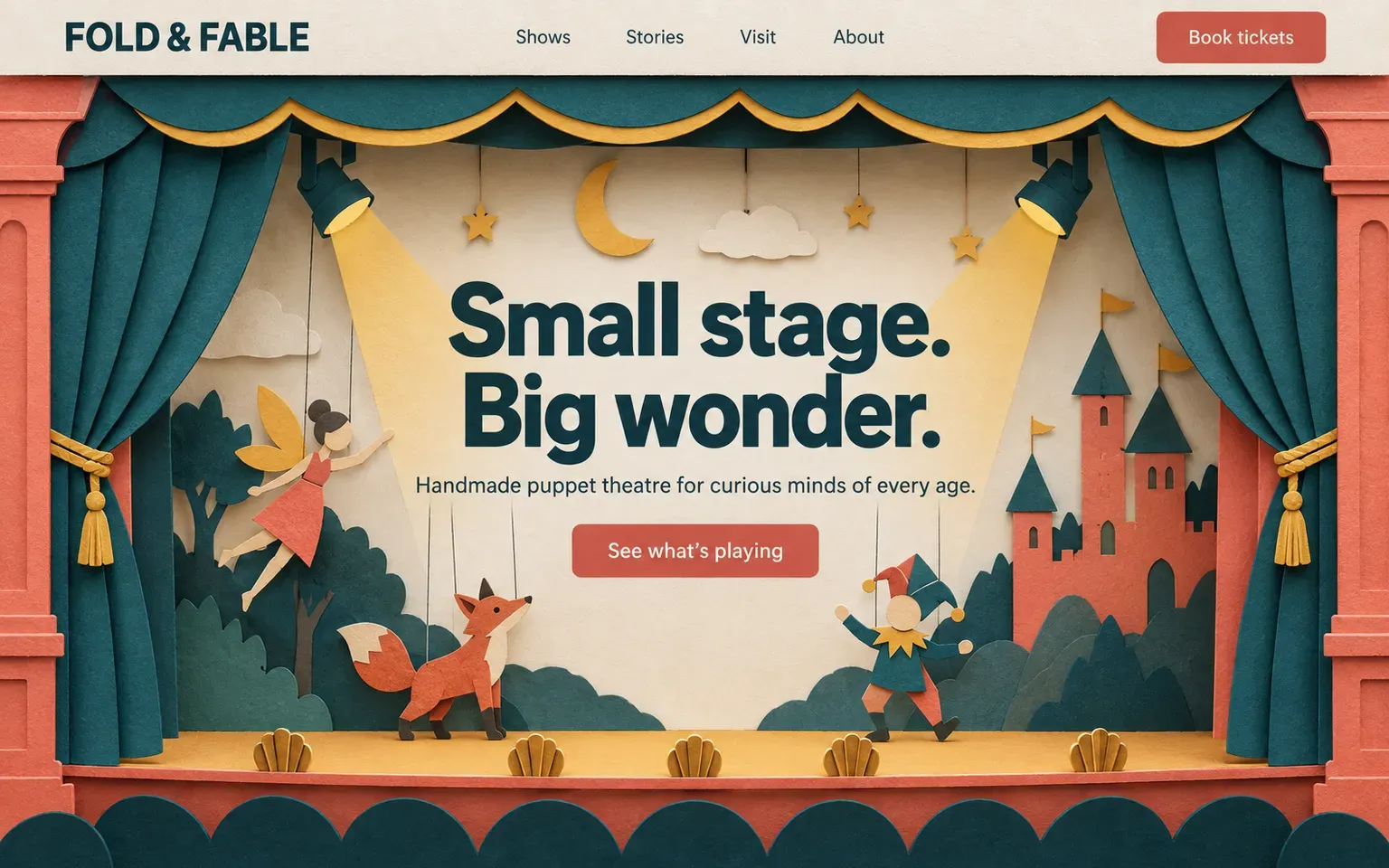 Example website whose artwork is layered cut paper