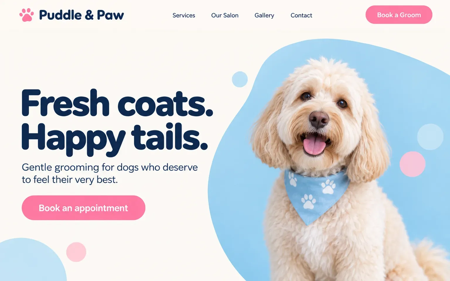 Example website for a pet grooming salon