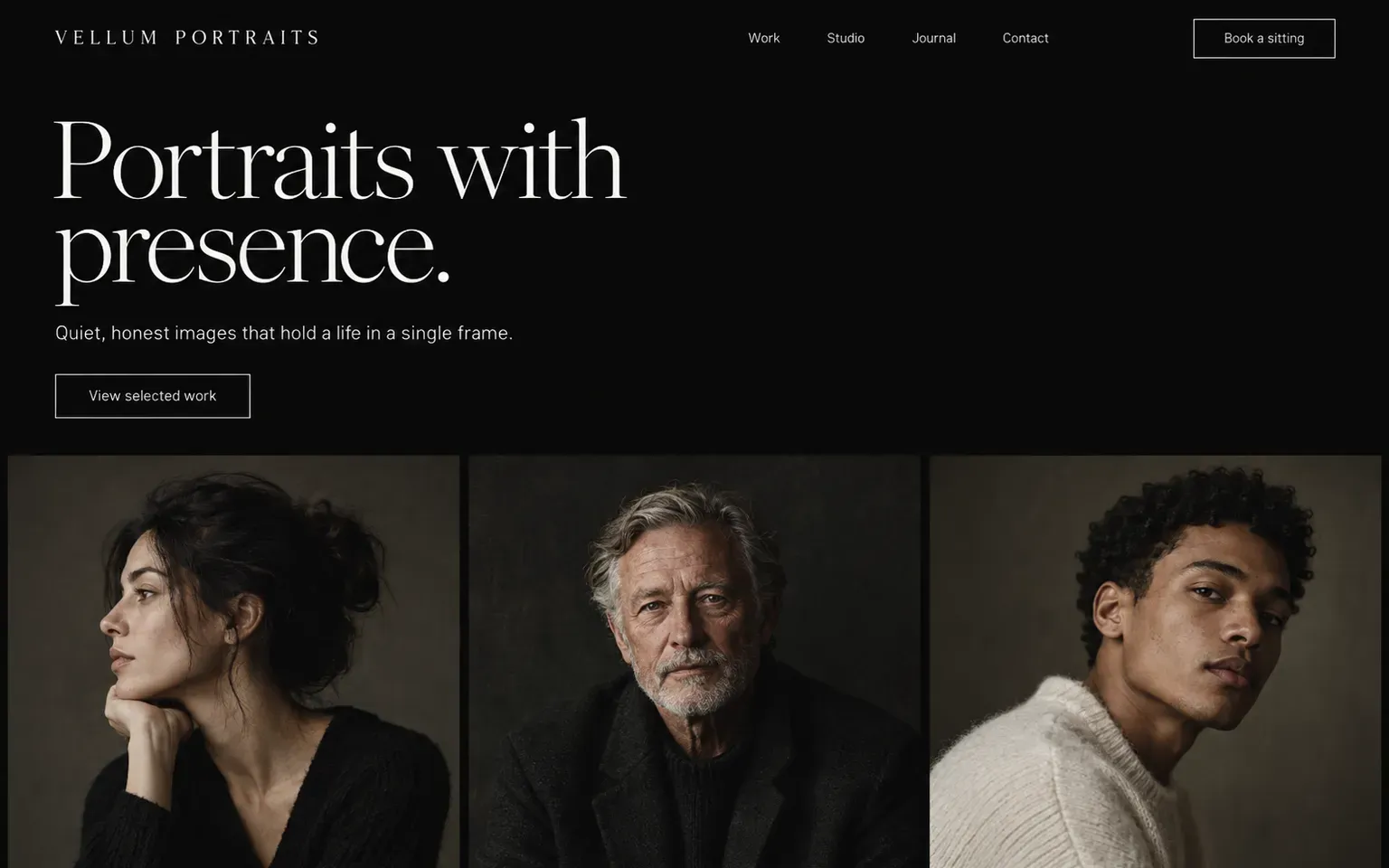 Example website for a portrait photography studio