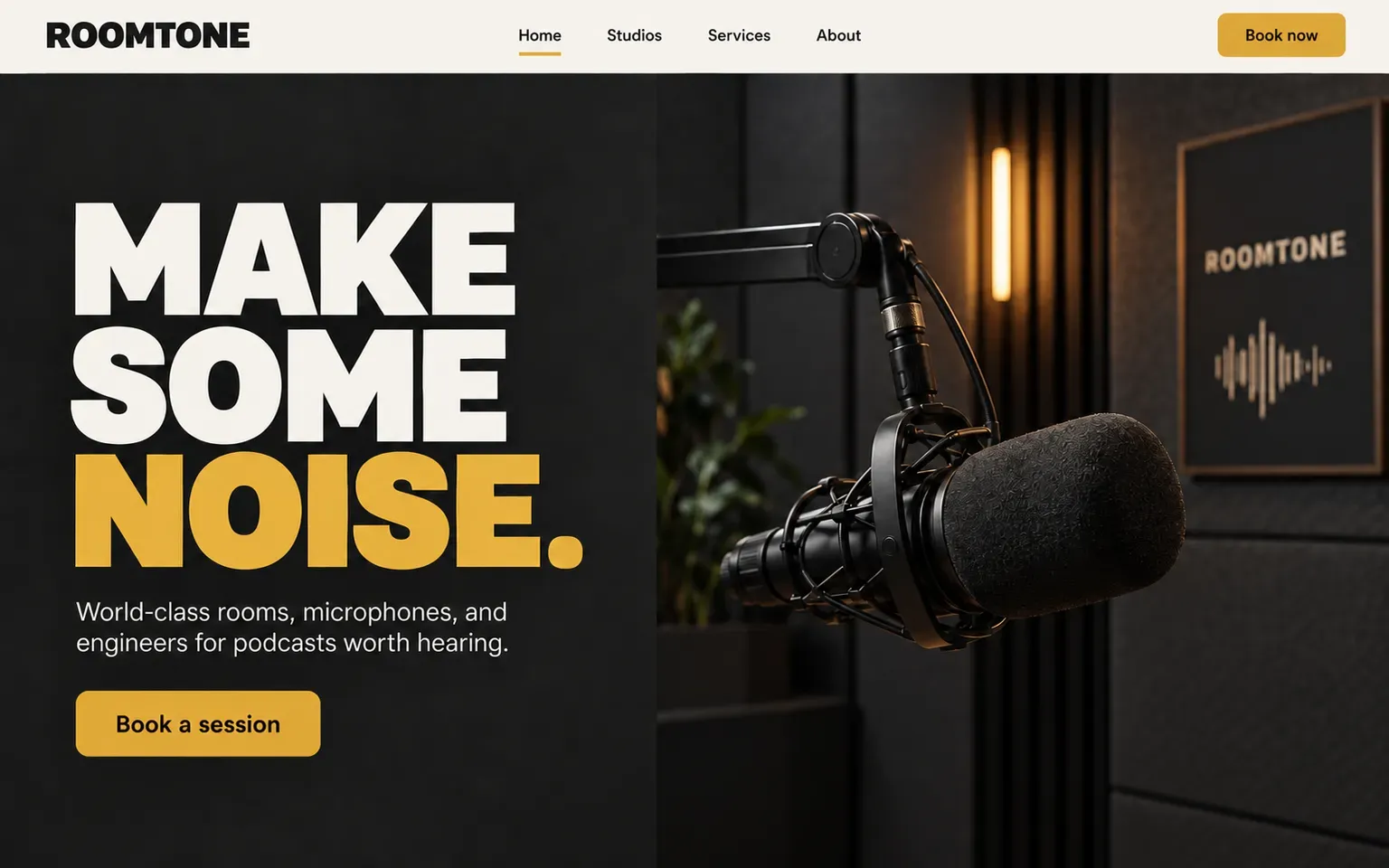 Example website for a podcast studio for hire
