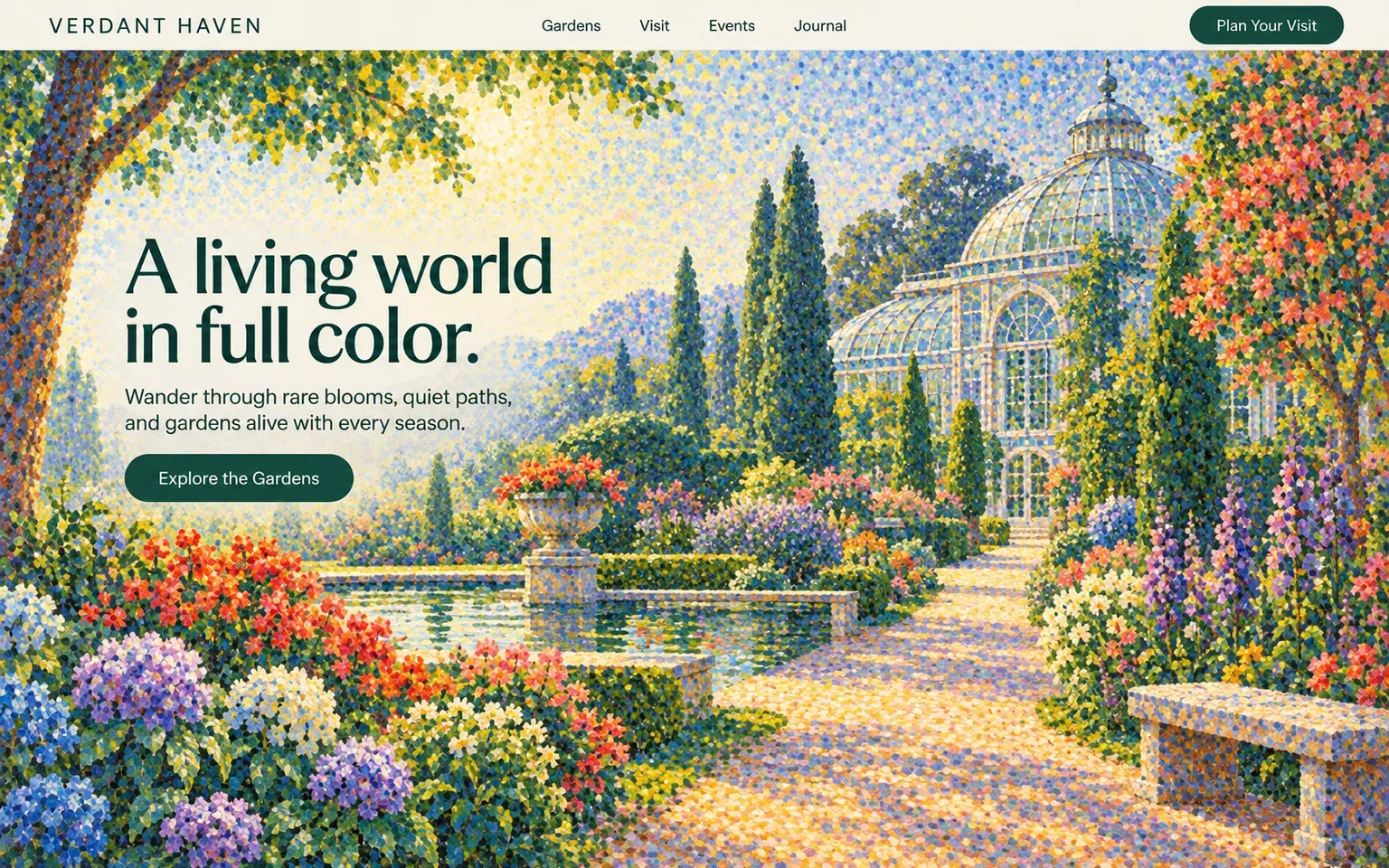 Example website whose artwork is pointillist painting