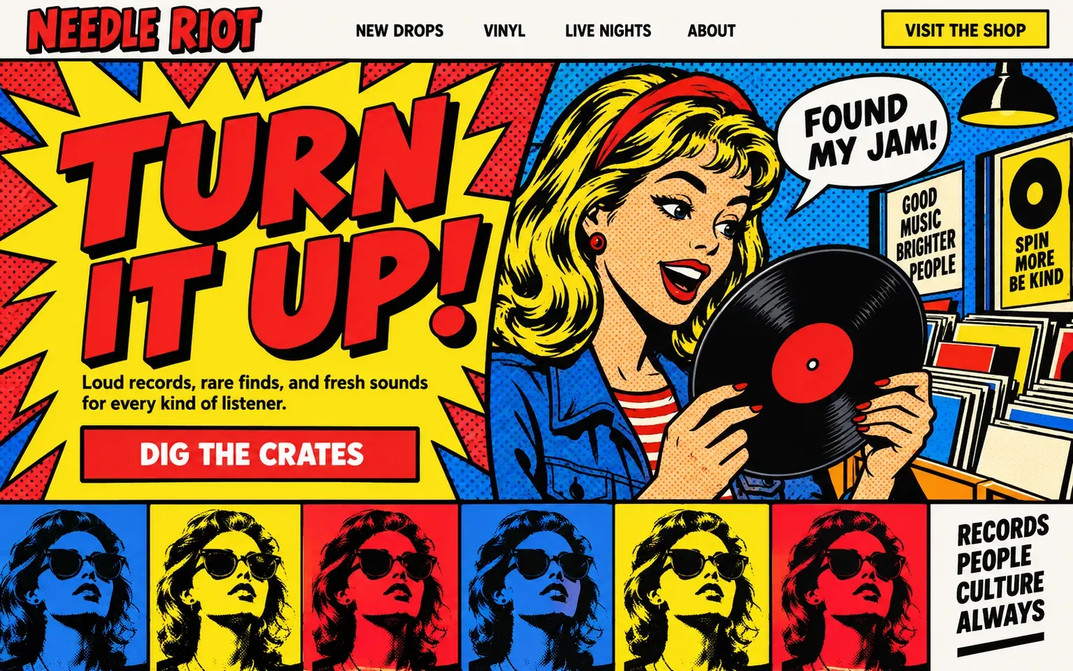 Example website designed in the Pop Art style
