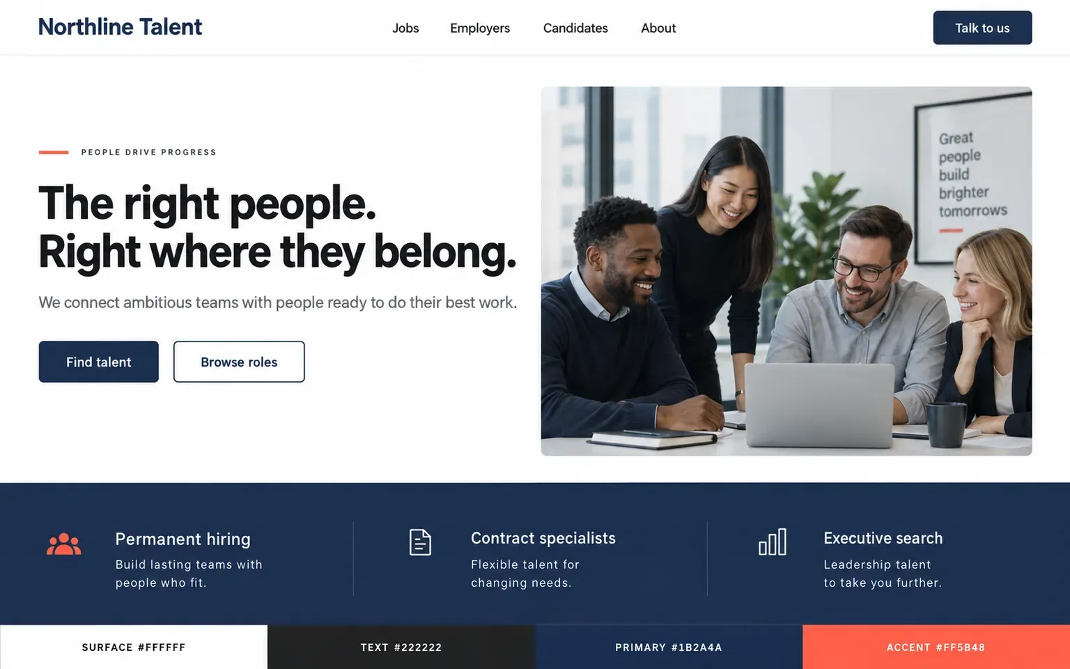 Example website coloured with a palette of one working colour plus a rare highlight