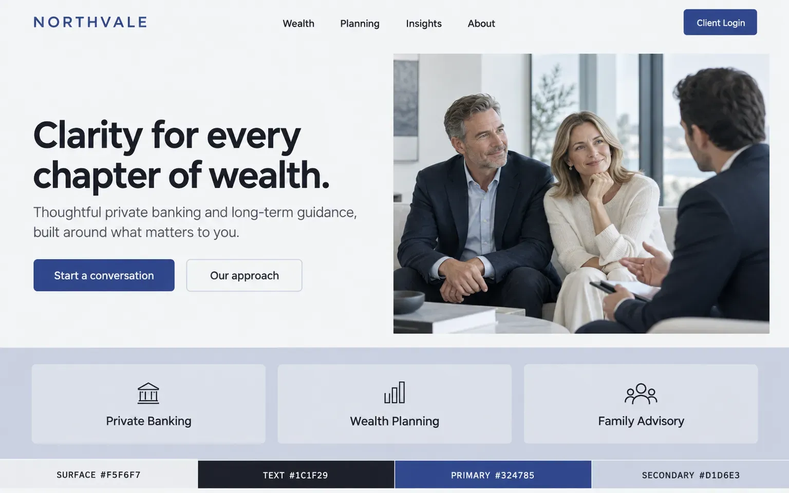 Example website coloured with a palette whose primary is very dark rather than bright