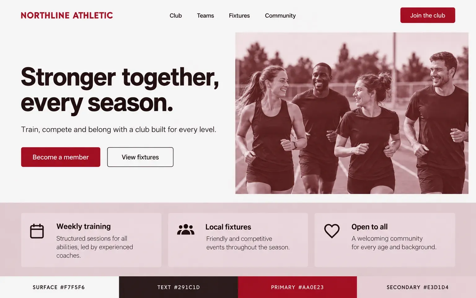 Example website coloured with a palette whose primary is fully saturated