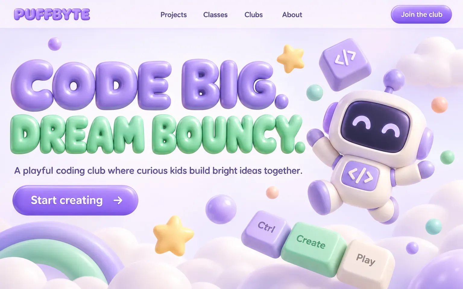 Example website designed in the Inflatable puffy 3D style