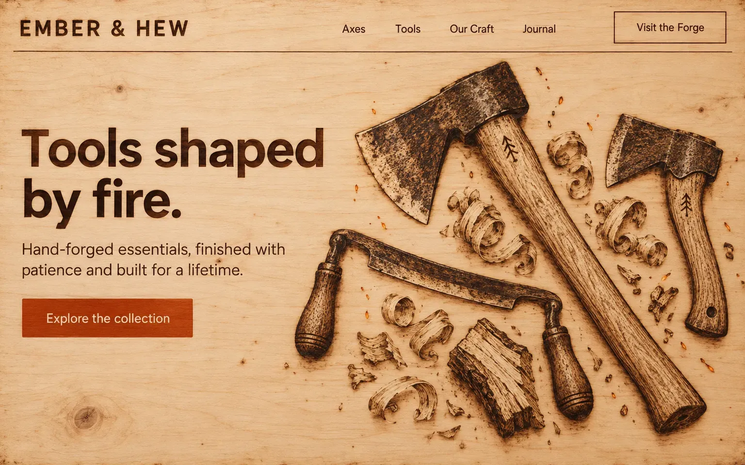 Example website whose artwork is pyrography, wood burning