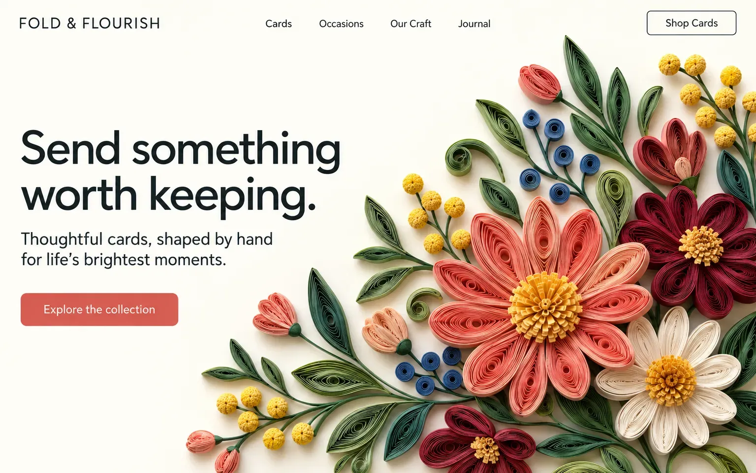 Example website whose artwork is paper quilling