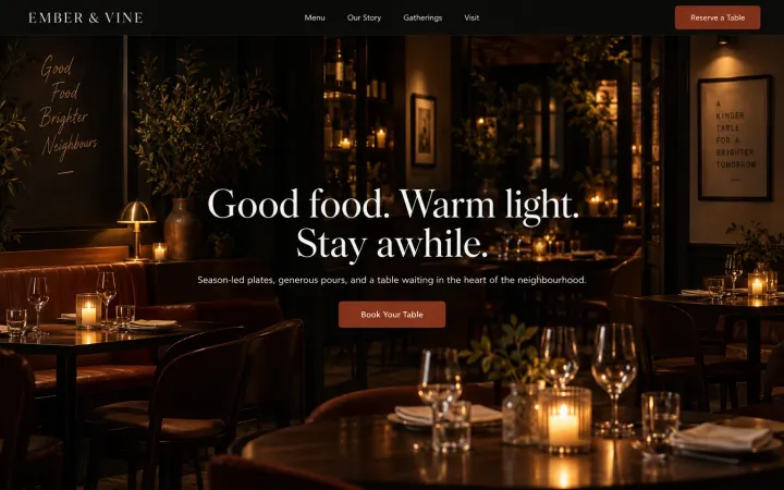Example website for a neighbourhood restaurant