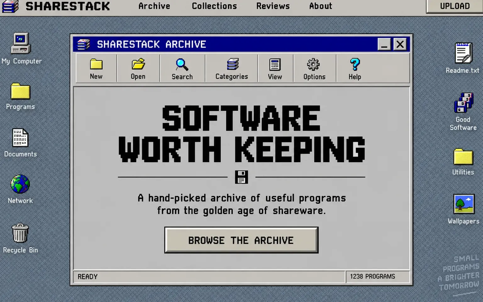 Example website designed in the Retro desktop OS look style