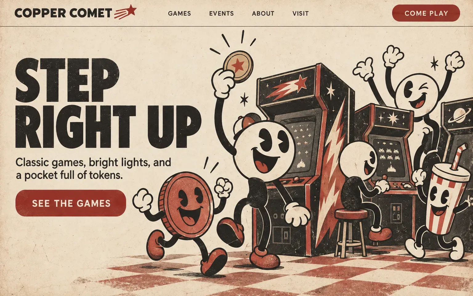 Example website whose artwork is 1930s rubber hose cartooning