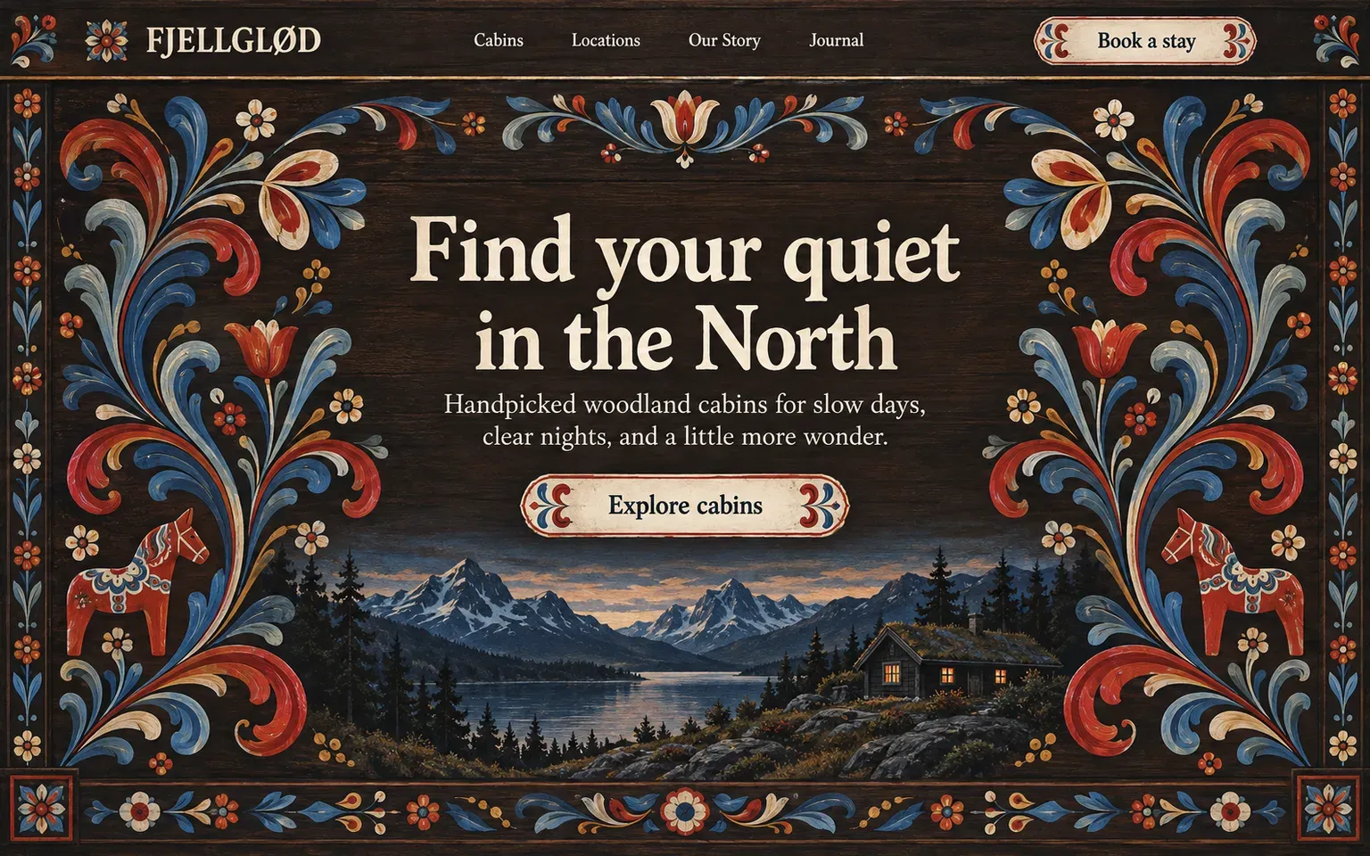 Example website designed in the Scandinavian folk art and rosemaling style