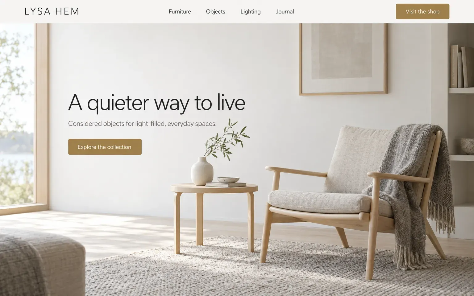 Example website designed in the Scandinavian design style