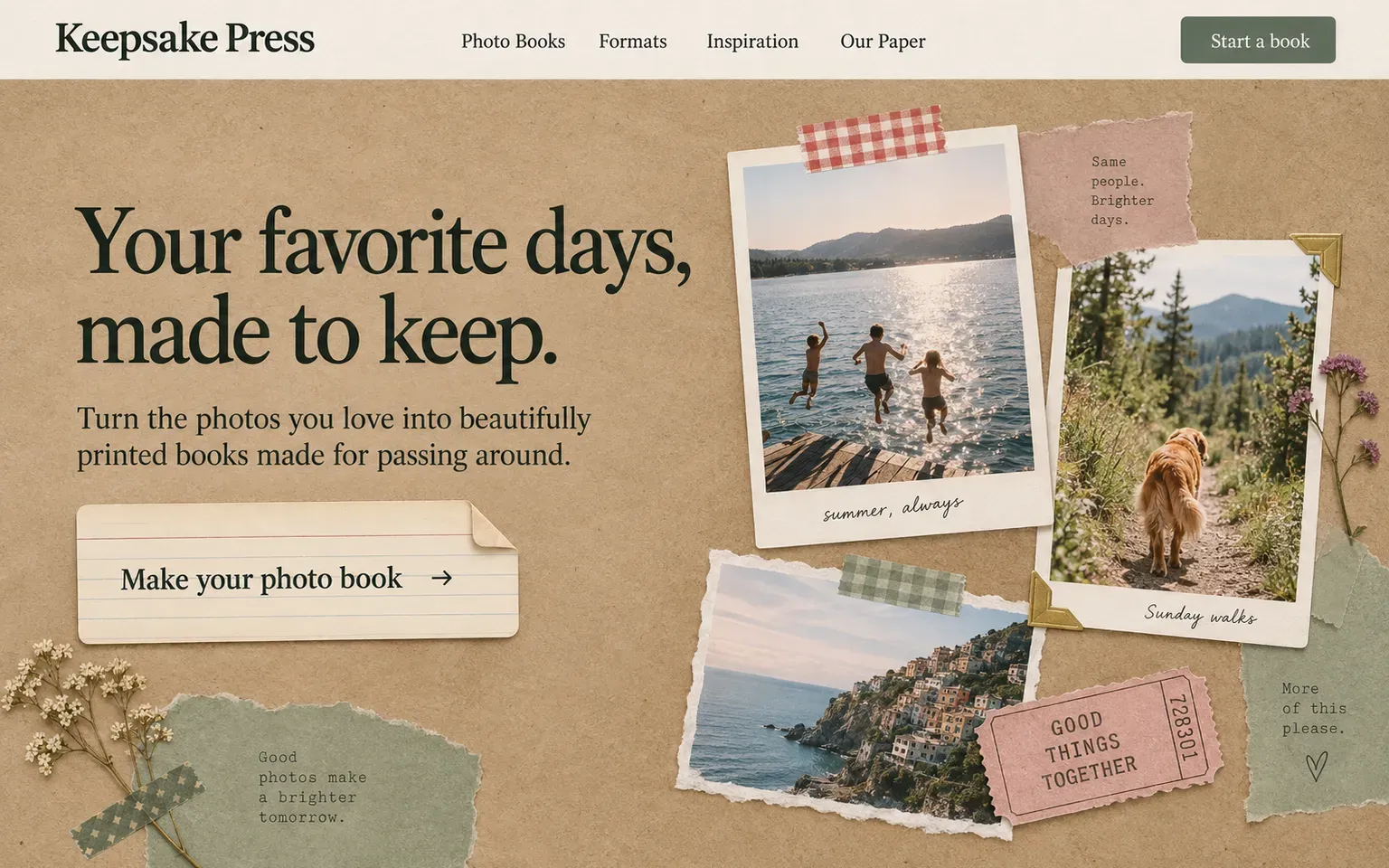 Example website designed in the Scrapbook style