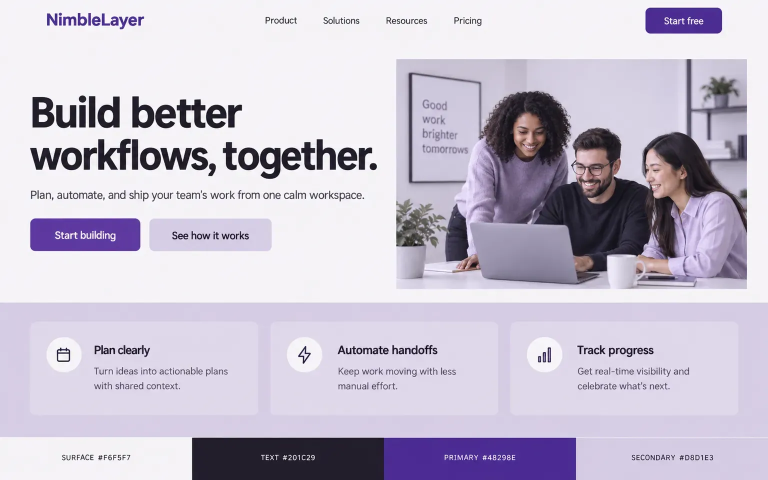 Example website coloured with a palette whose supporting colour is a near-white tint