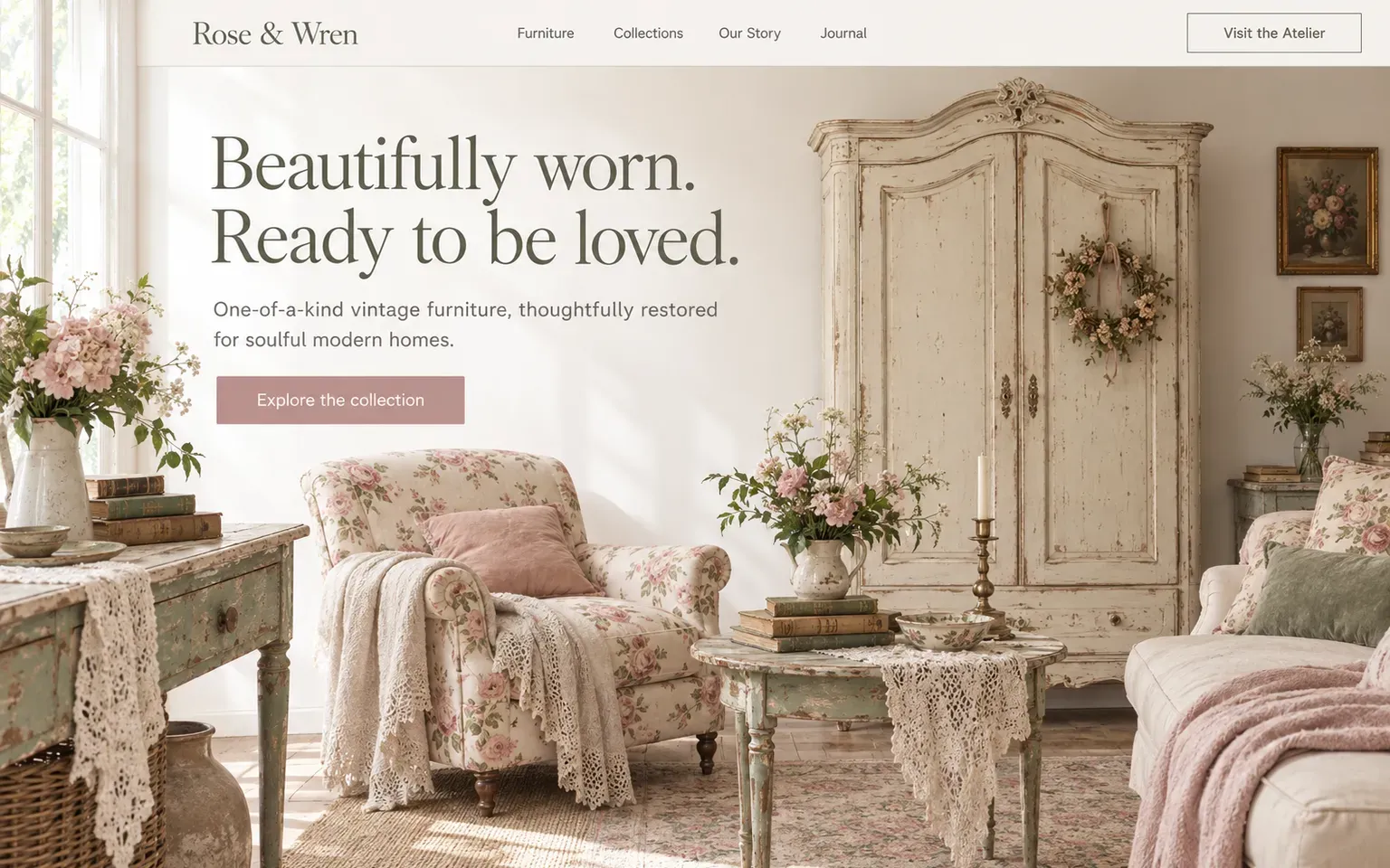 Example website designed in the Shabby chic style