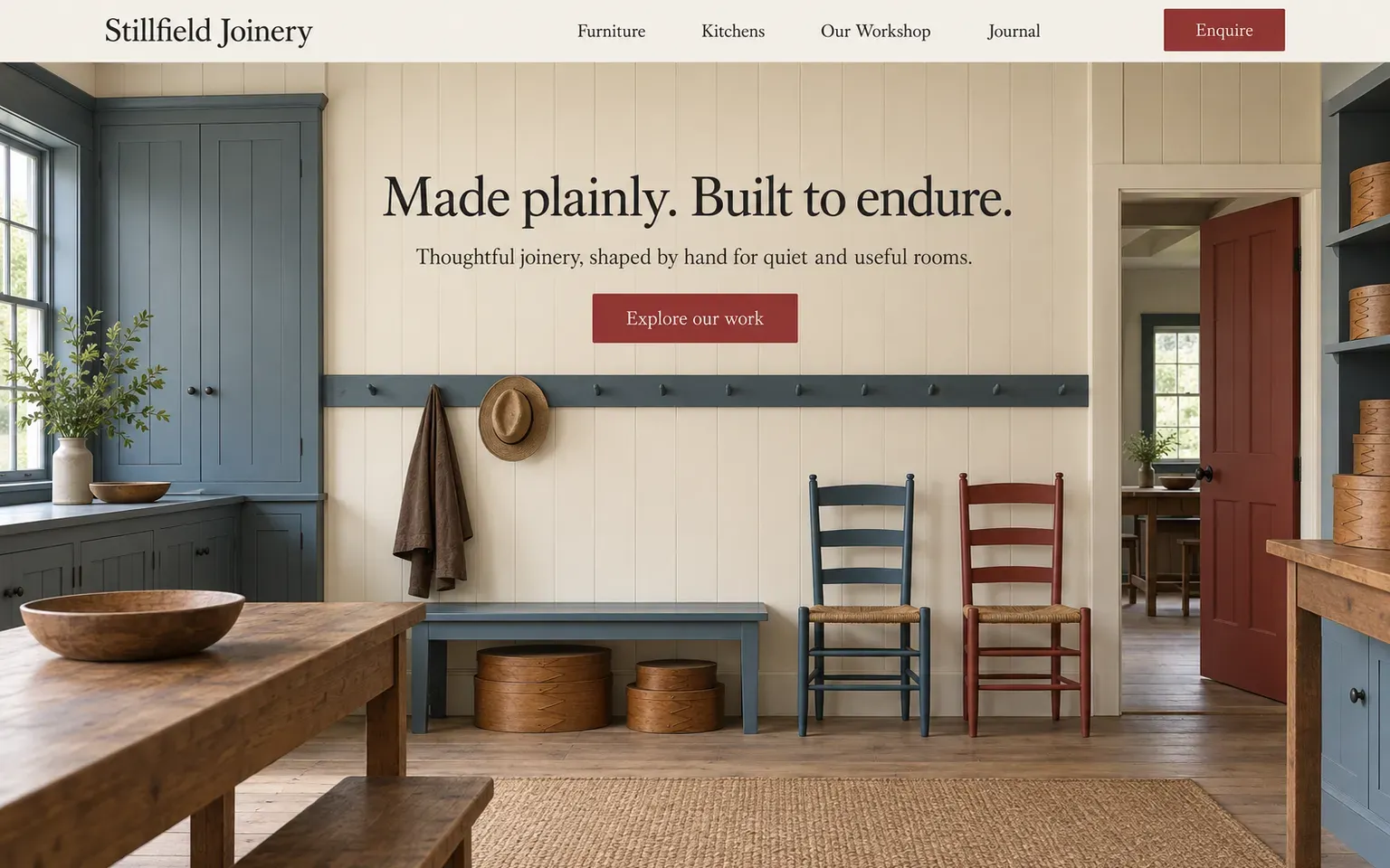 Example website designed in the Shaker design style