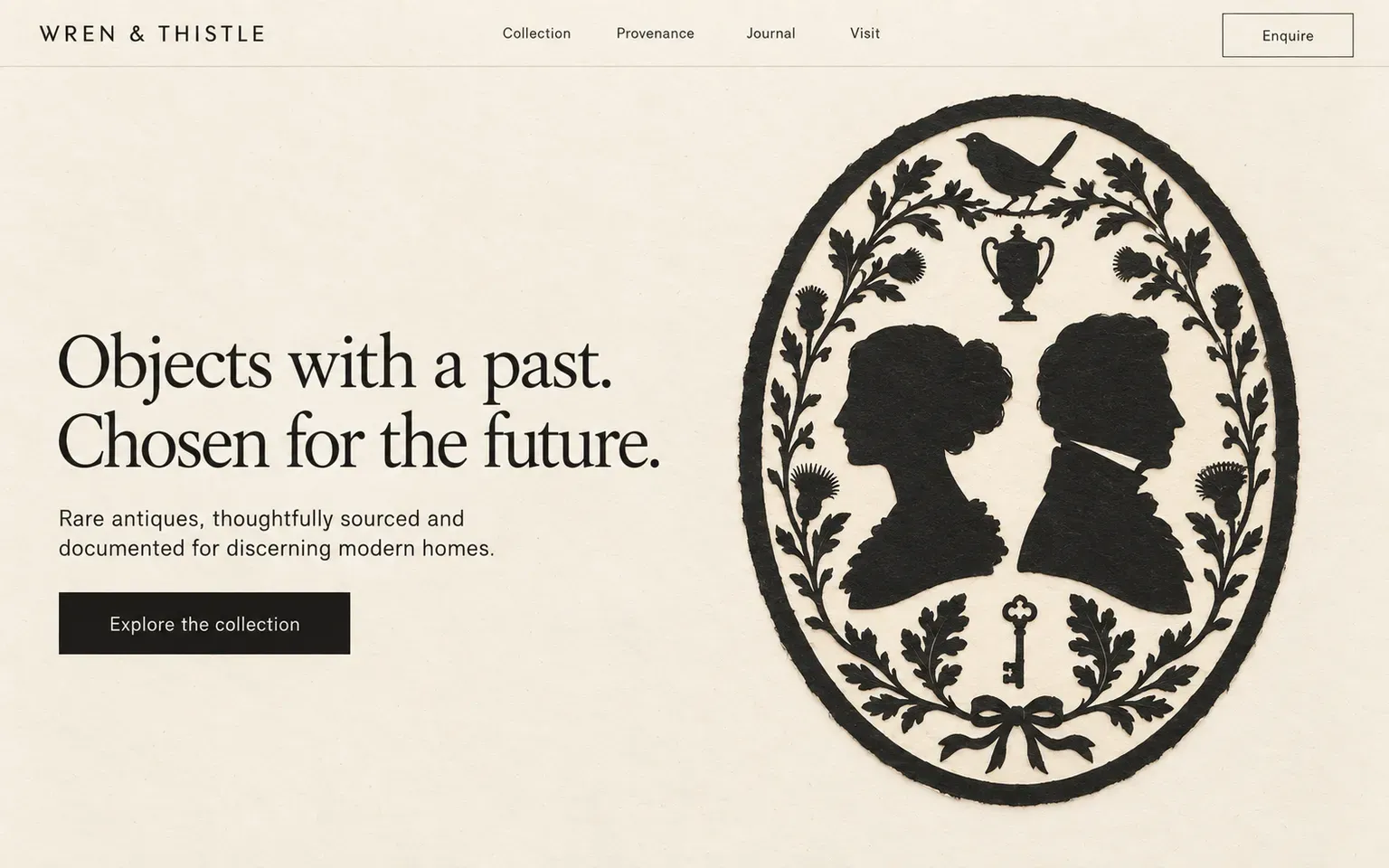 Example website whose artwork is cut-paper silhouette portraiture