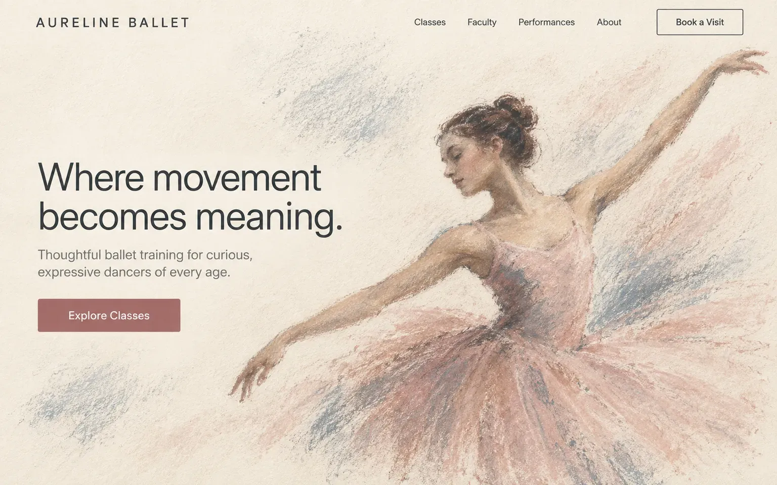 Example website whose artwork is soft pastel on textured paper