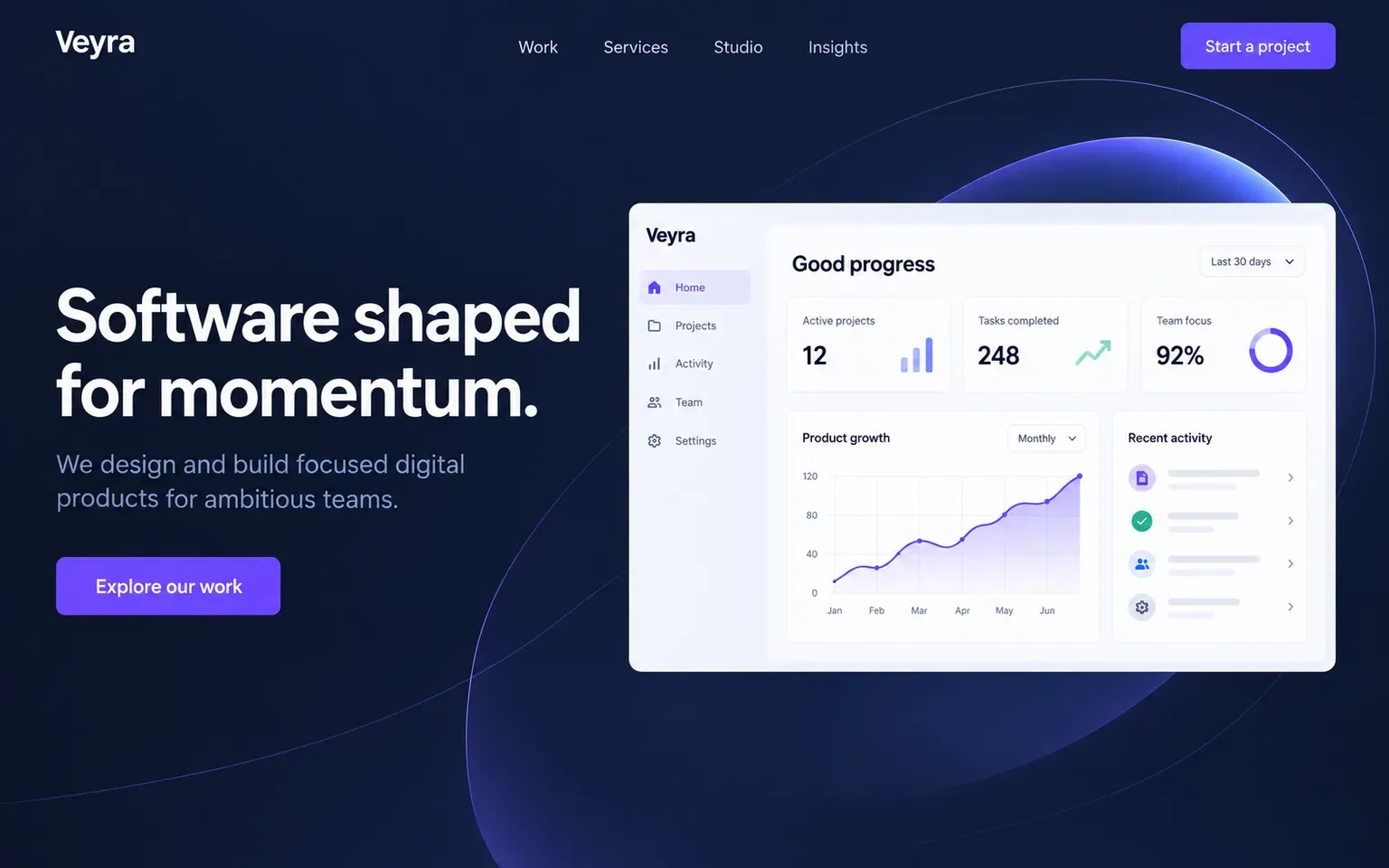 Example website for a software product studio