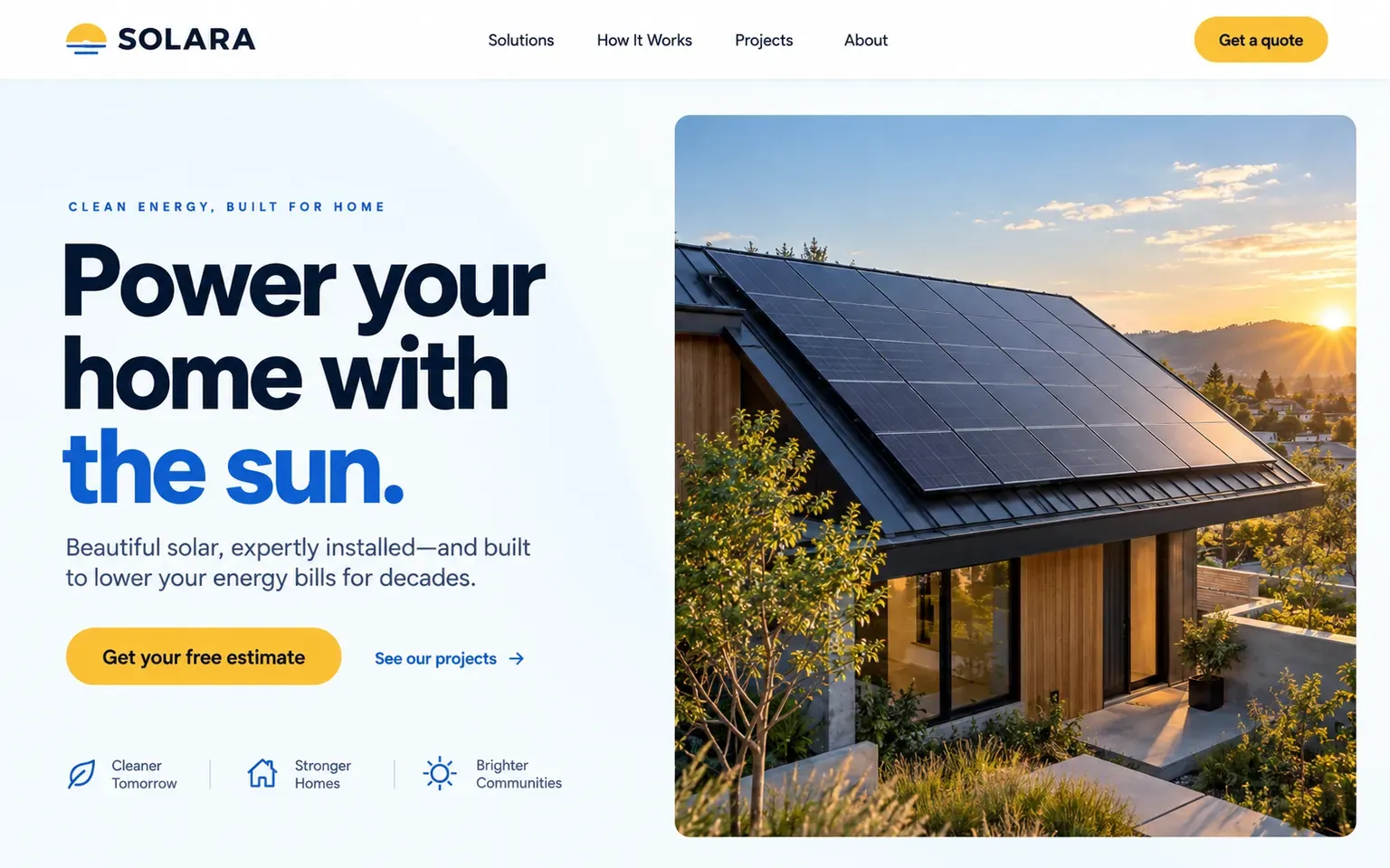 Example website for a solar panel installer