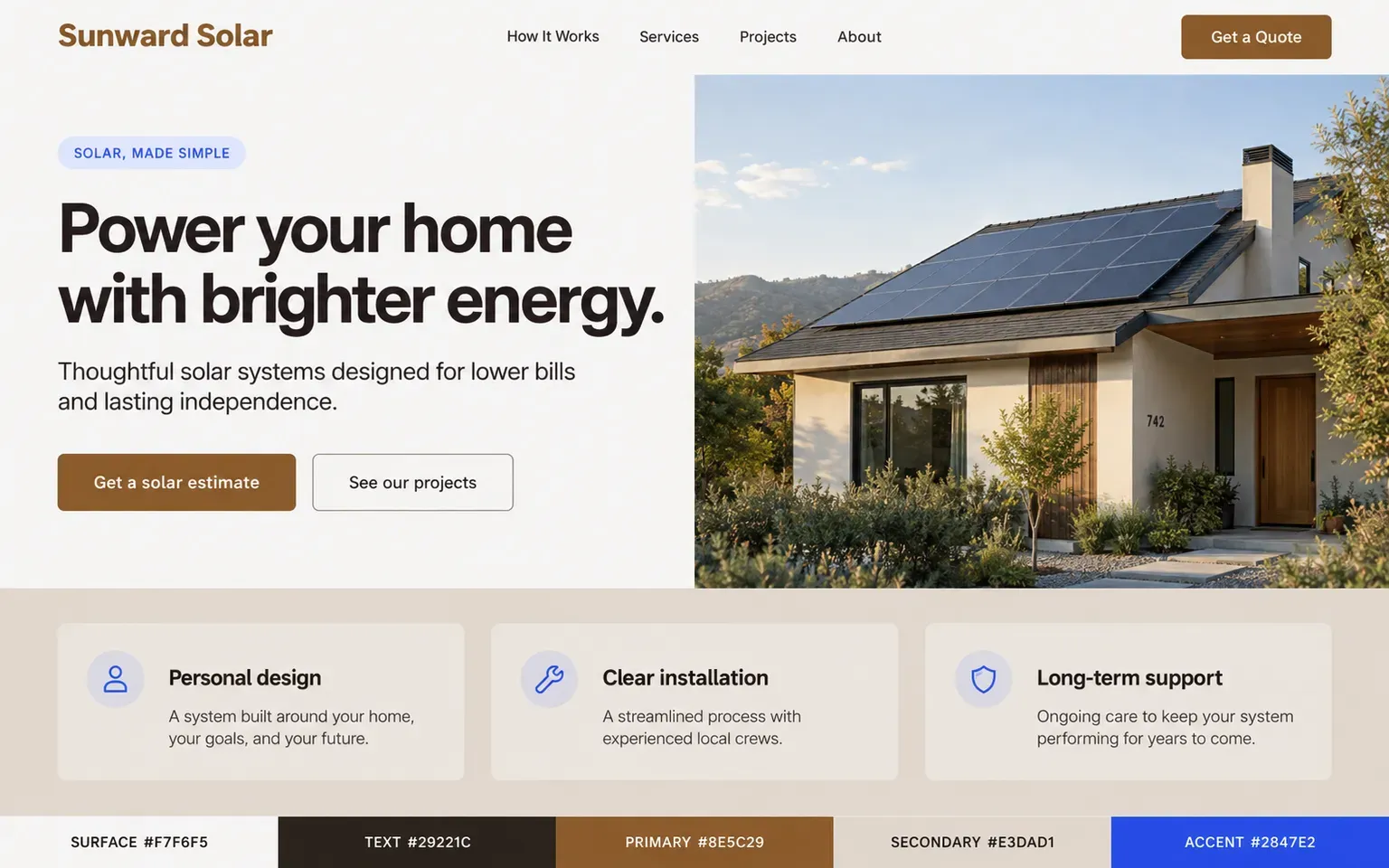 Example website coloured with a an energy palette in solar orange