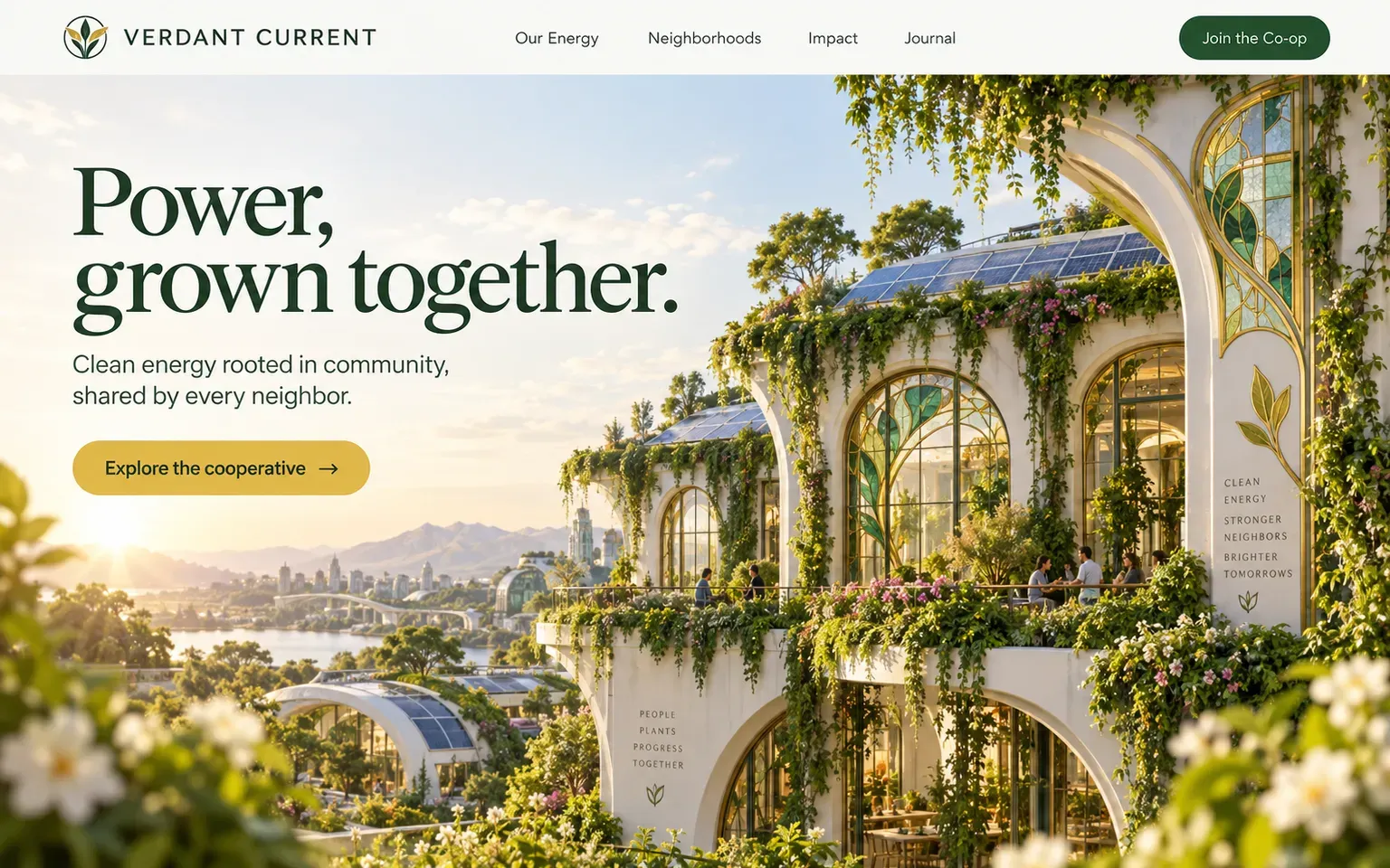 Example website designed in the Solarpunk style