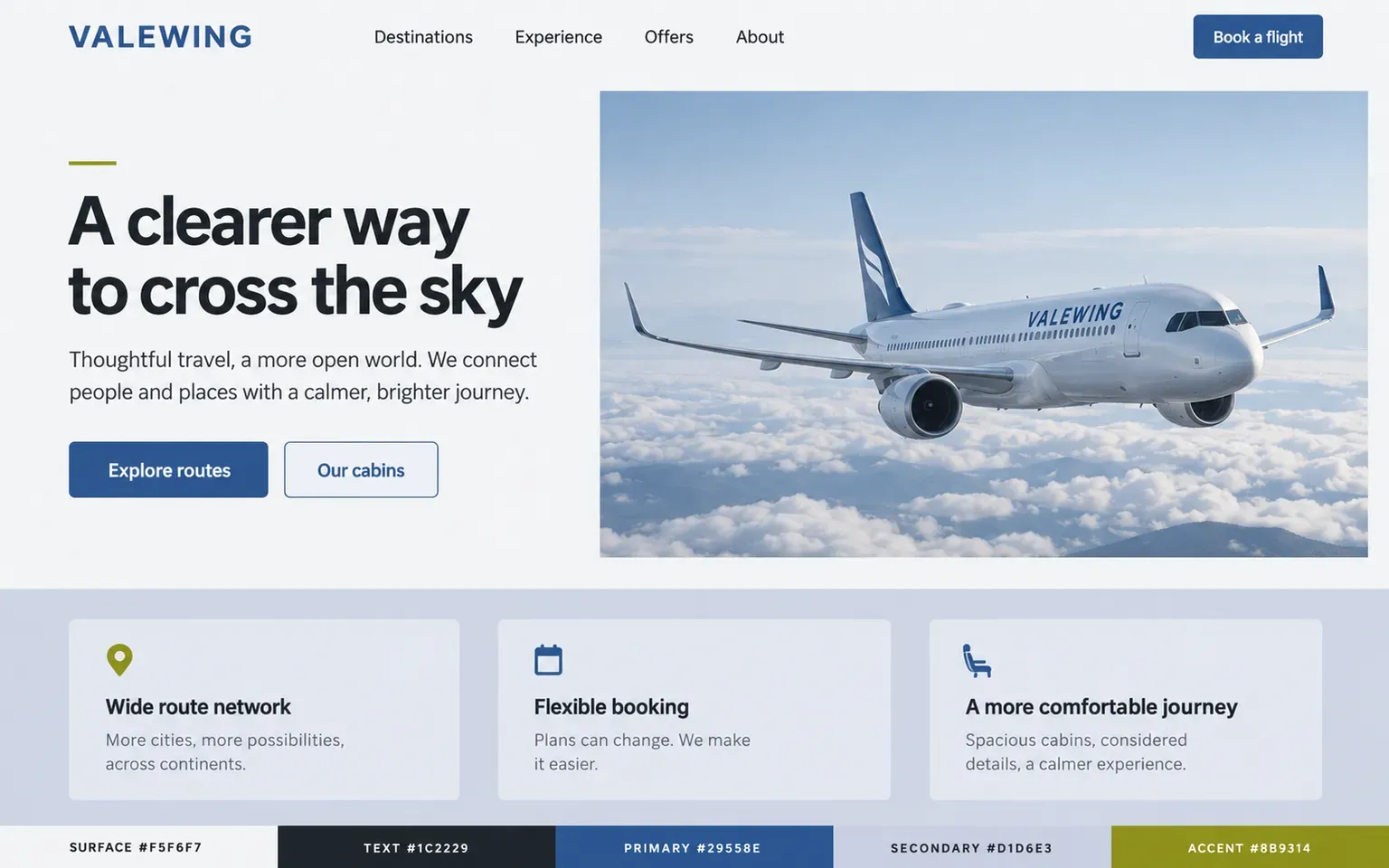 Example website coloured with a split-complementary palette