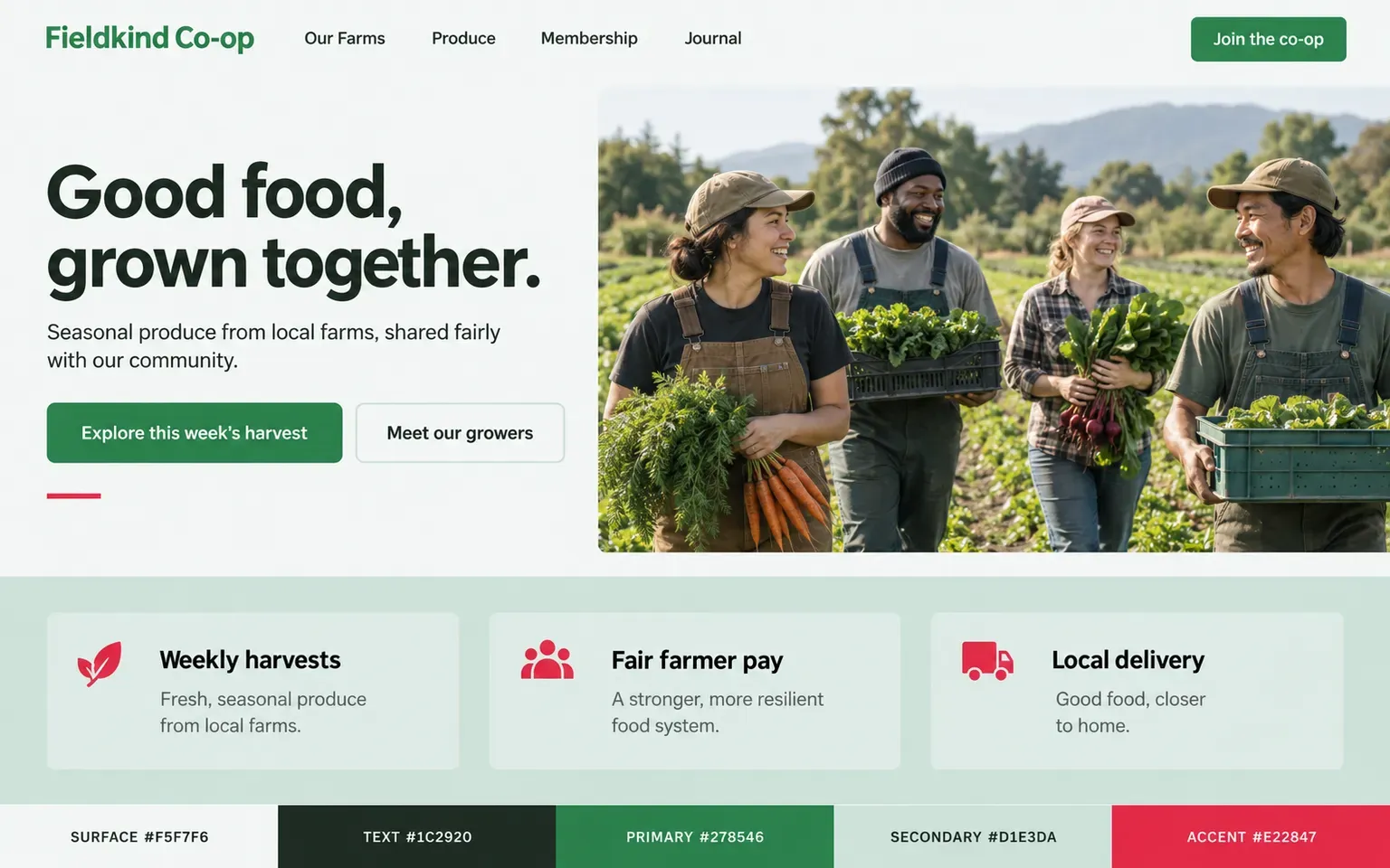 Example website coloured with a split-complementary palette