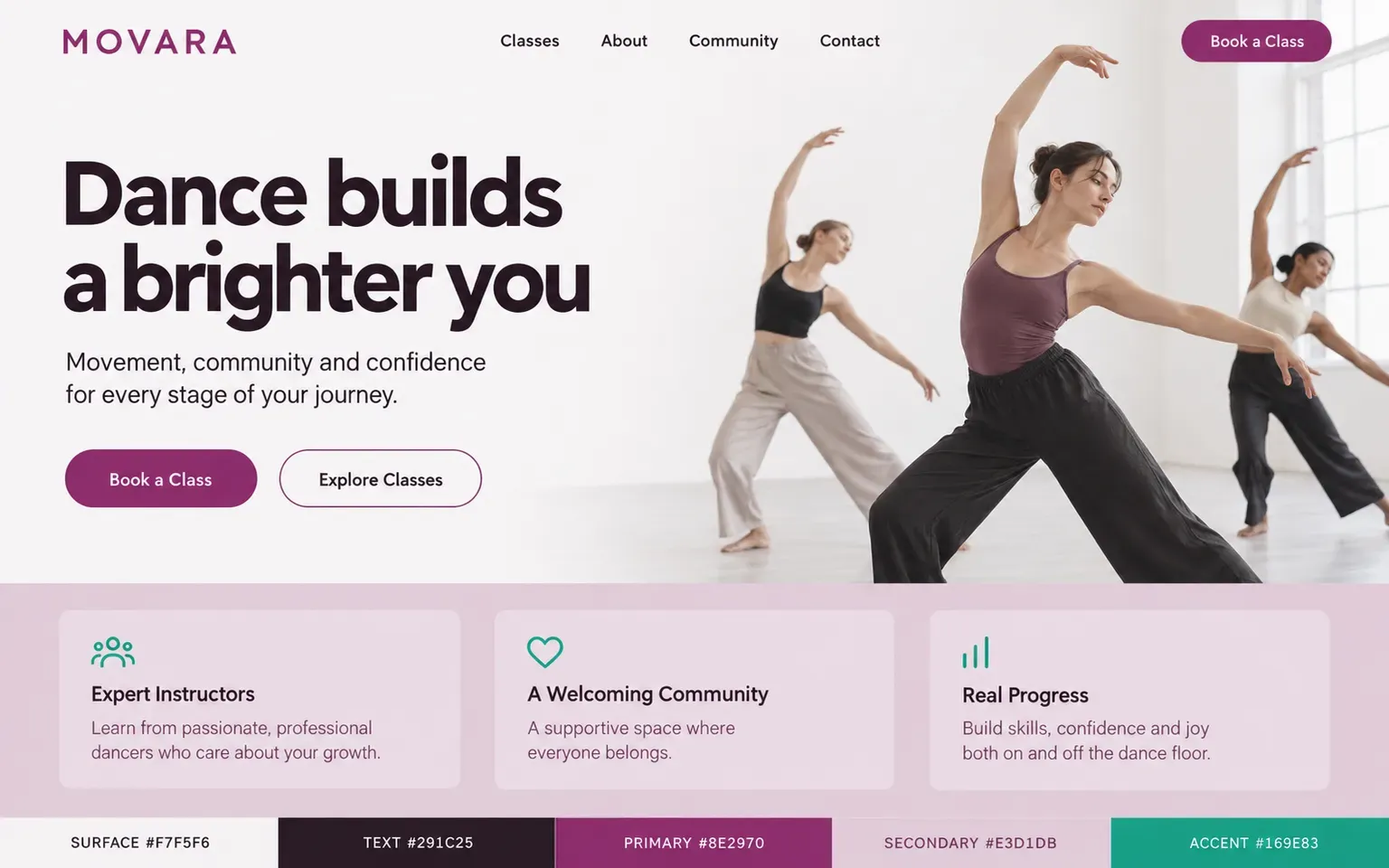 Example website coloured with a split-complementary palette