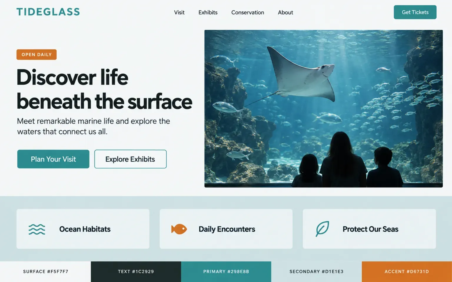 Example website coloured with a split-complementary palette