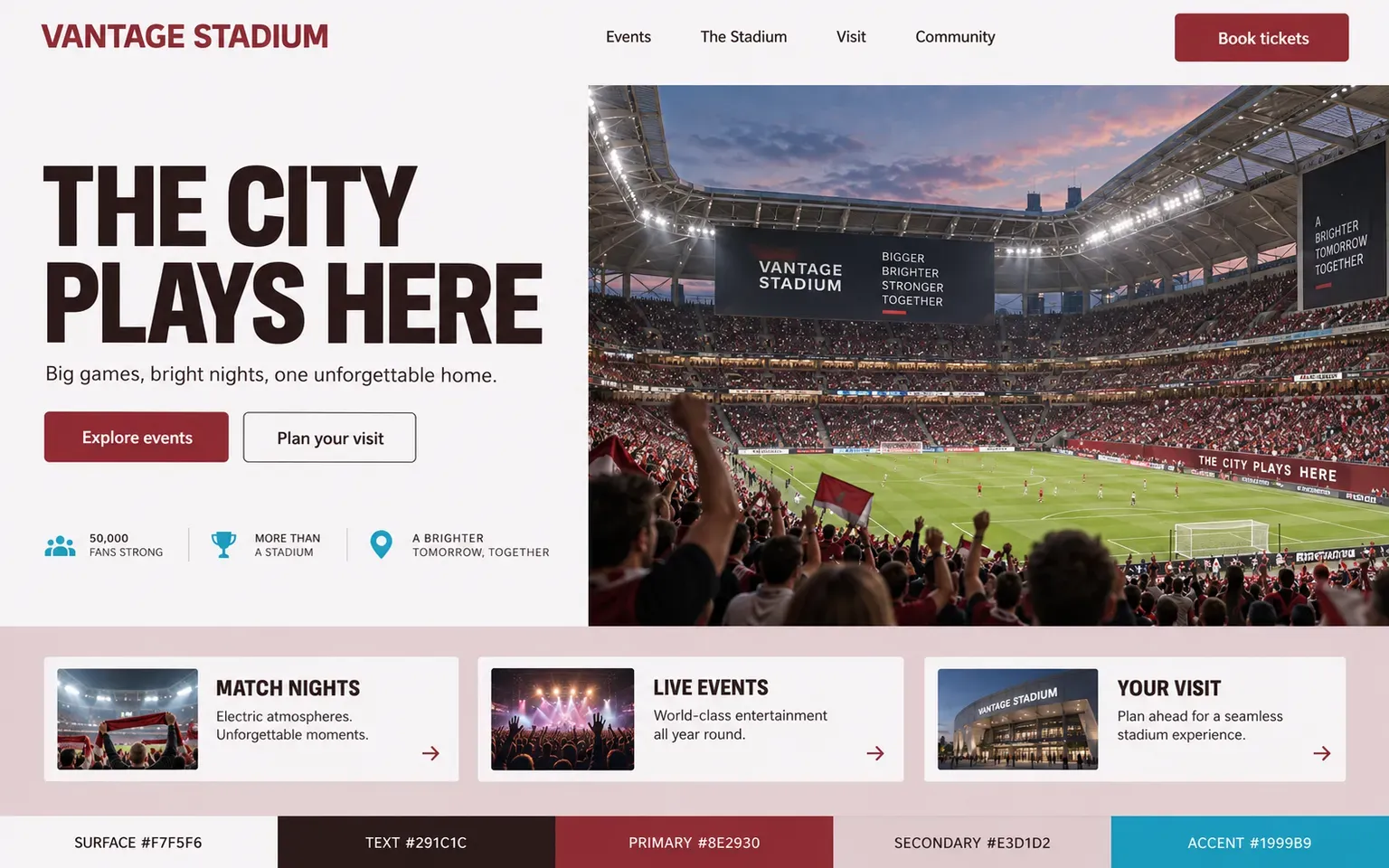 Example website coloured with a high-energy sports palette