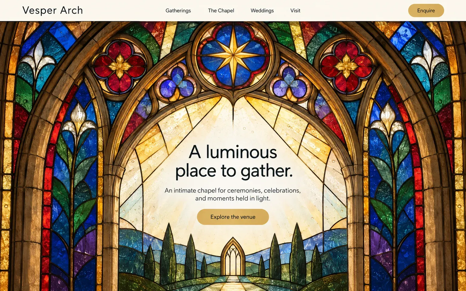 Example website whose artwork is stained glass
