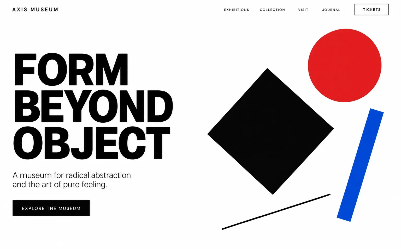 Example website designed in the Malevich's Suprematism style