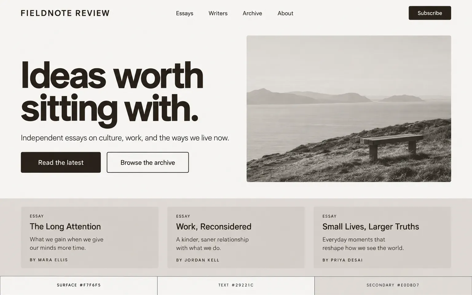 Example website coloured with a palette with no colour role beyond the page itself
