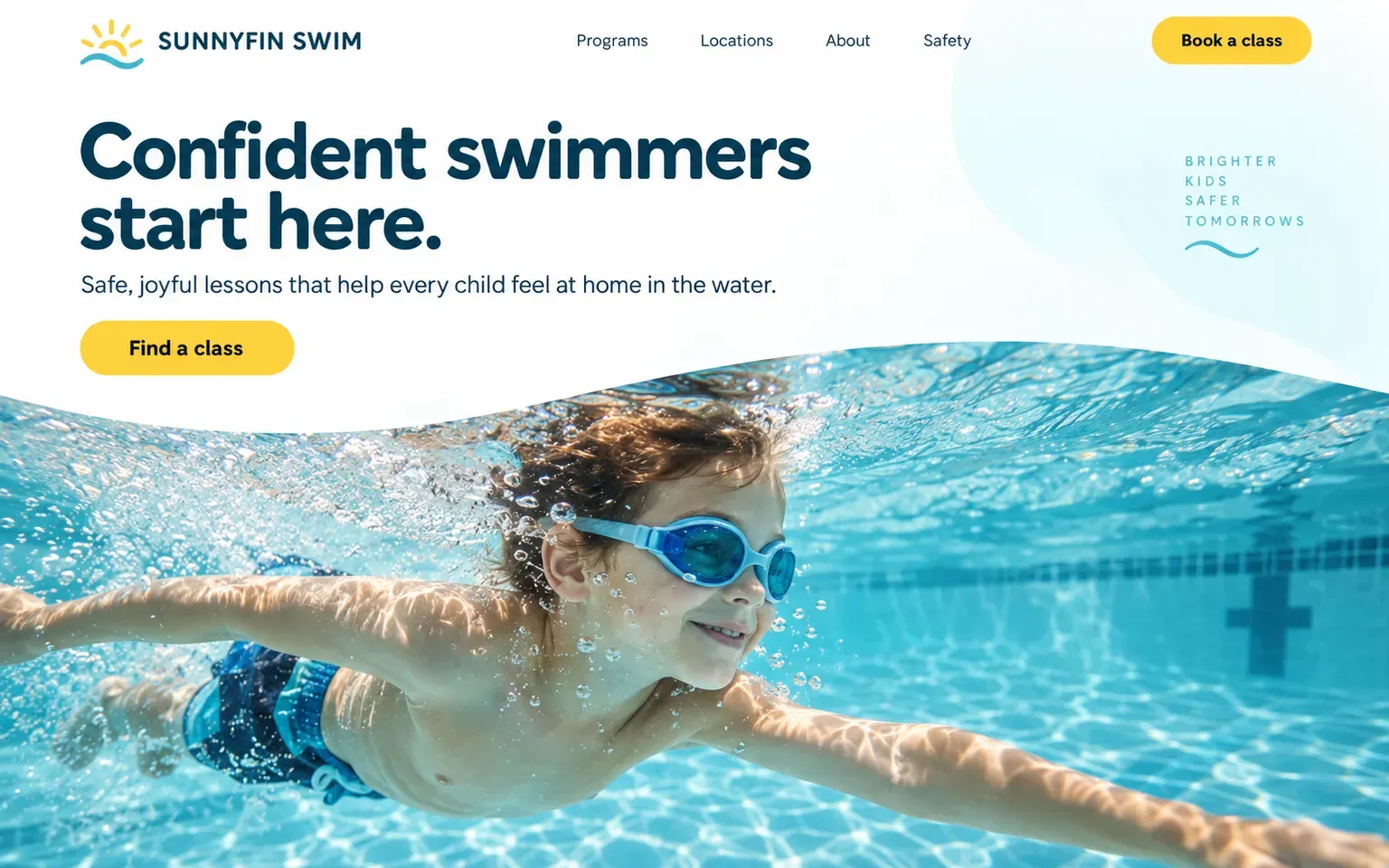 Example website for a swim school