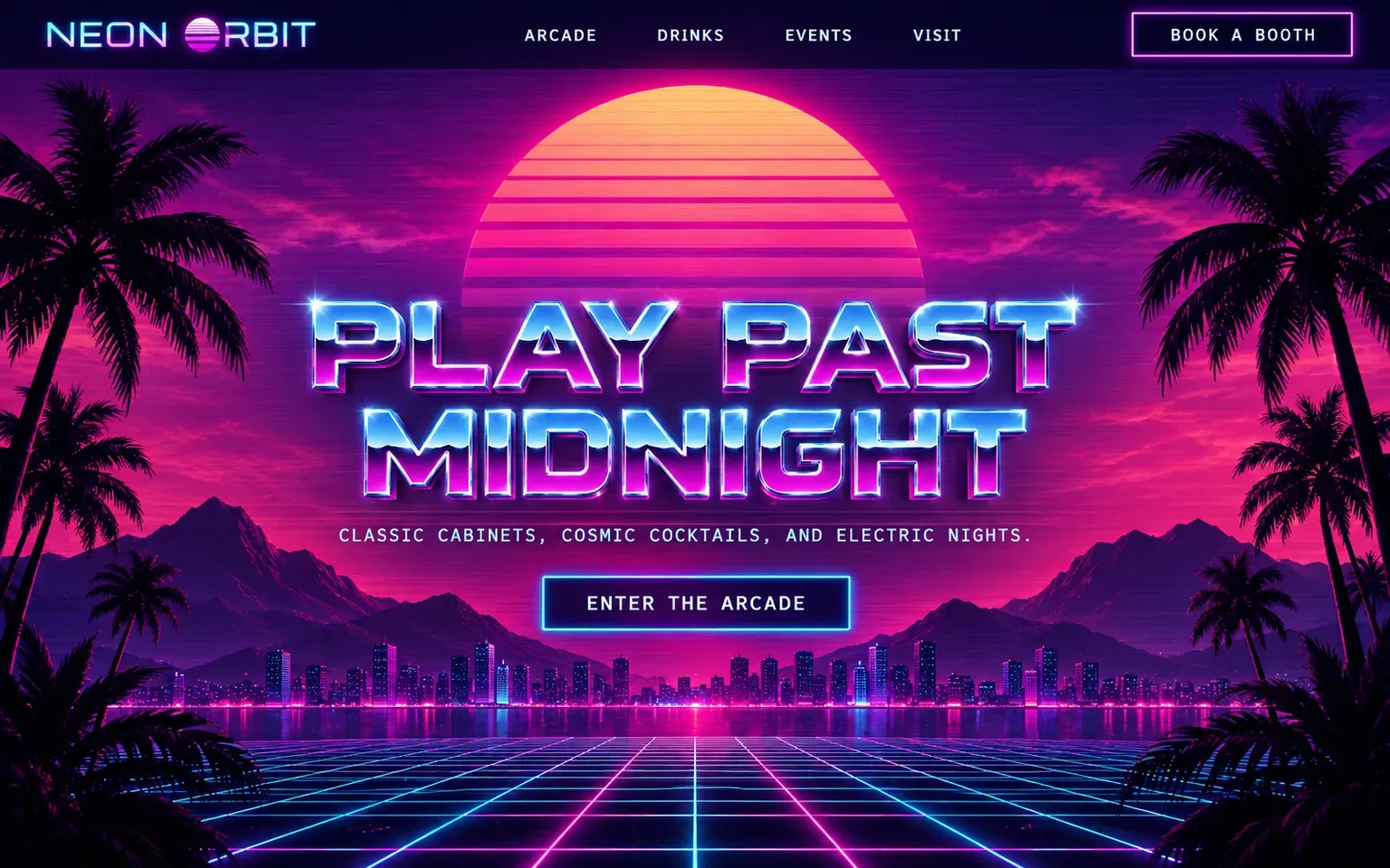 Example website designed in the Synthwave style