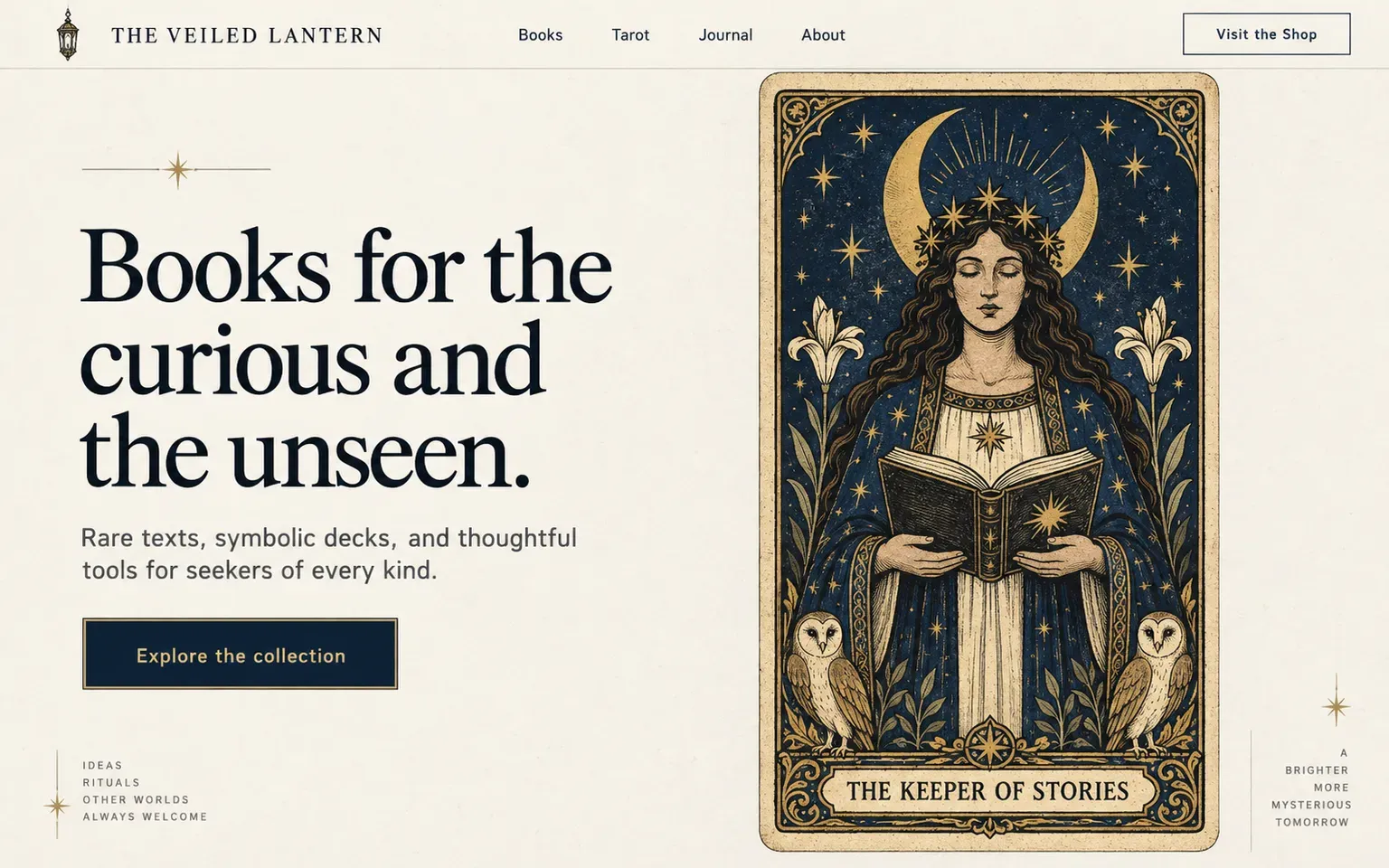 Example website whose artwork is tarot card illustration