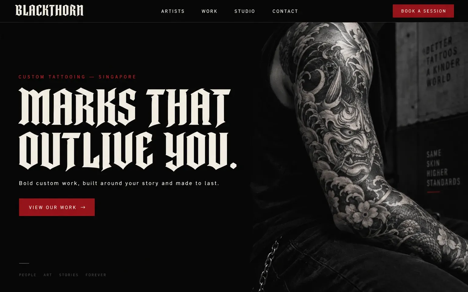 Example website for a tattoo studio
