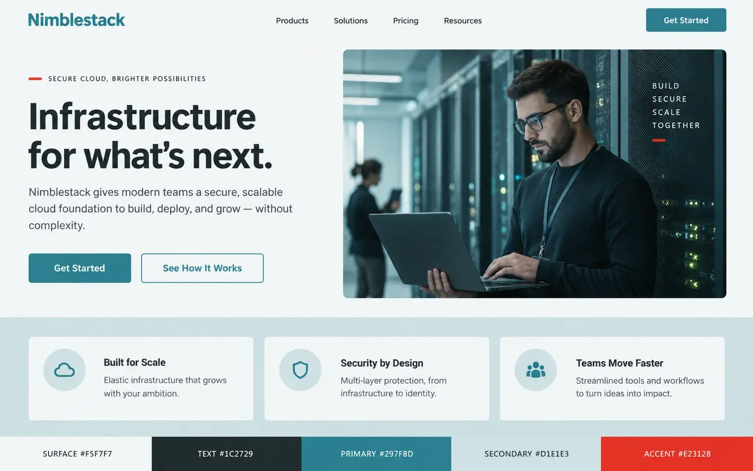 Example website coloured with a modern technology palette in cyan