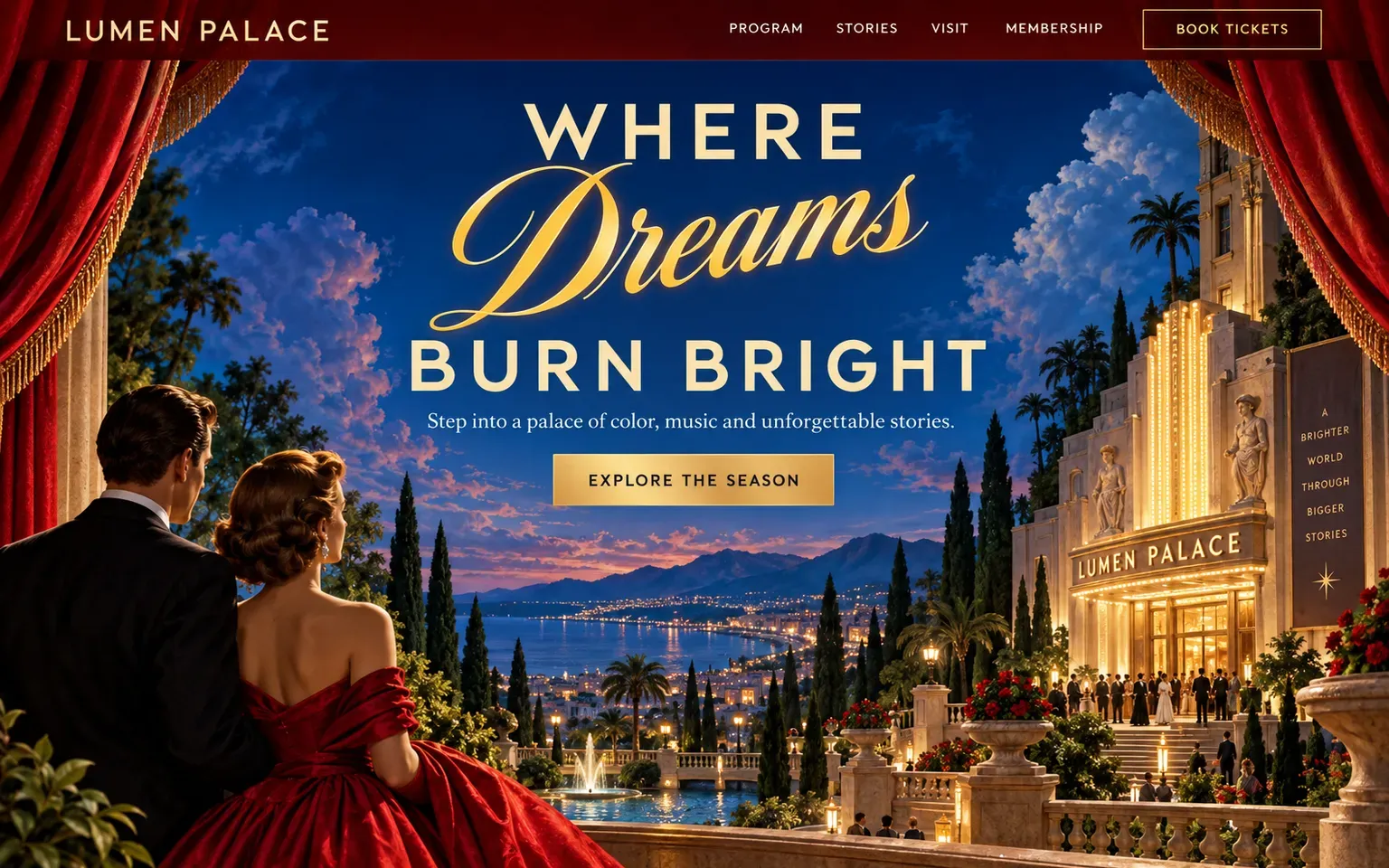Example website designed in the Mid-century Technicolor style