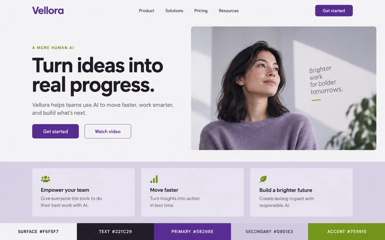 Example website coloured with a modern technology palette in violet
