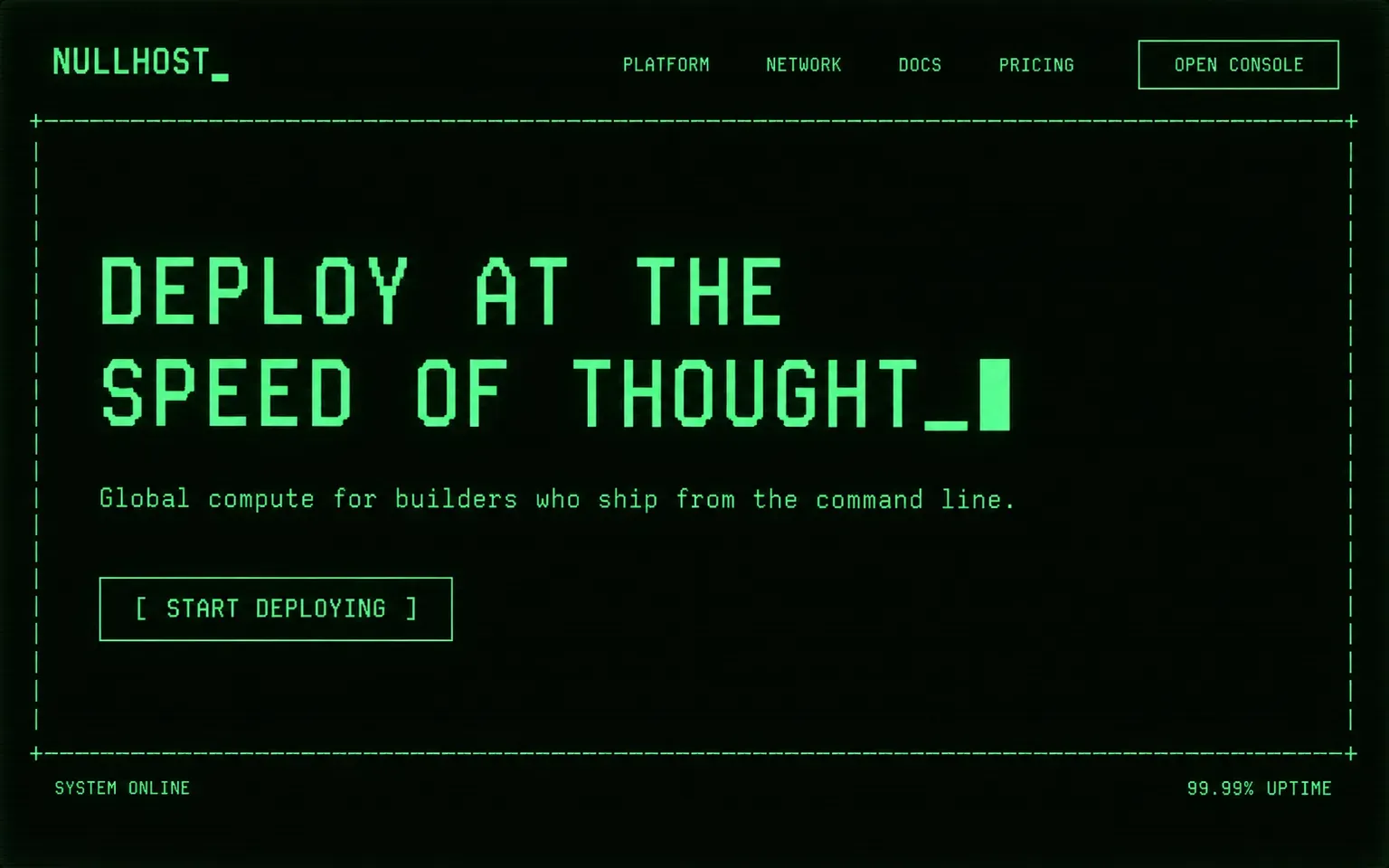 Example website designed in the Terminal aesthetic style