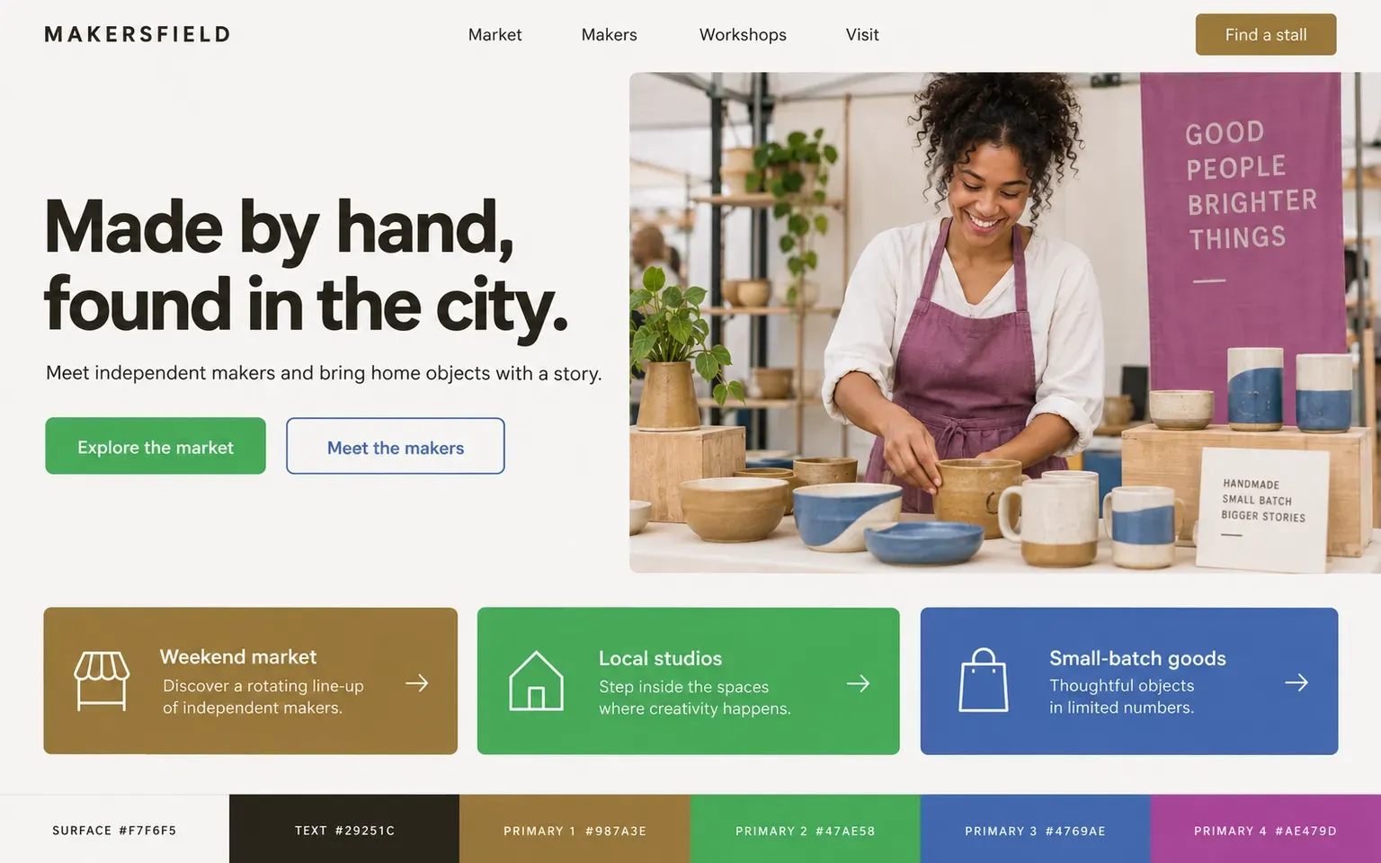 Example website coloured with a tetradic palette of four muted hues