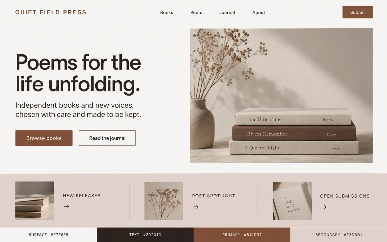 Example website coloured with a palette whose text is soft charcoal rather than black